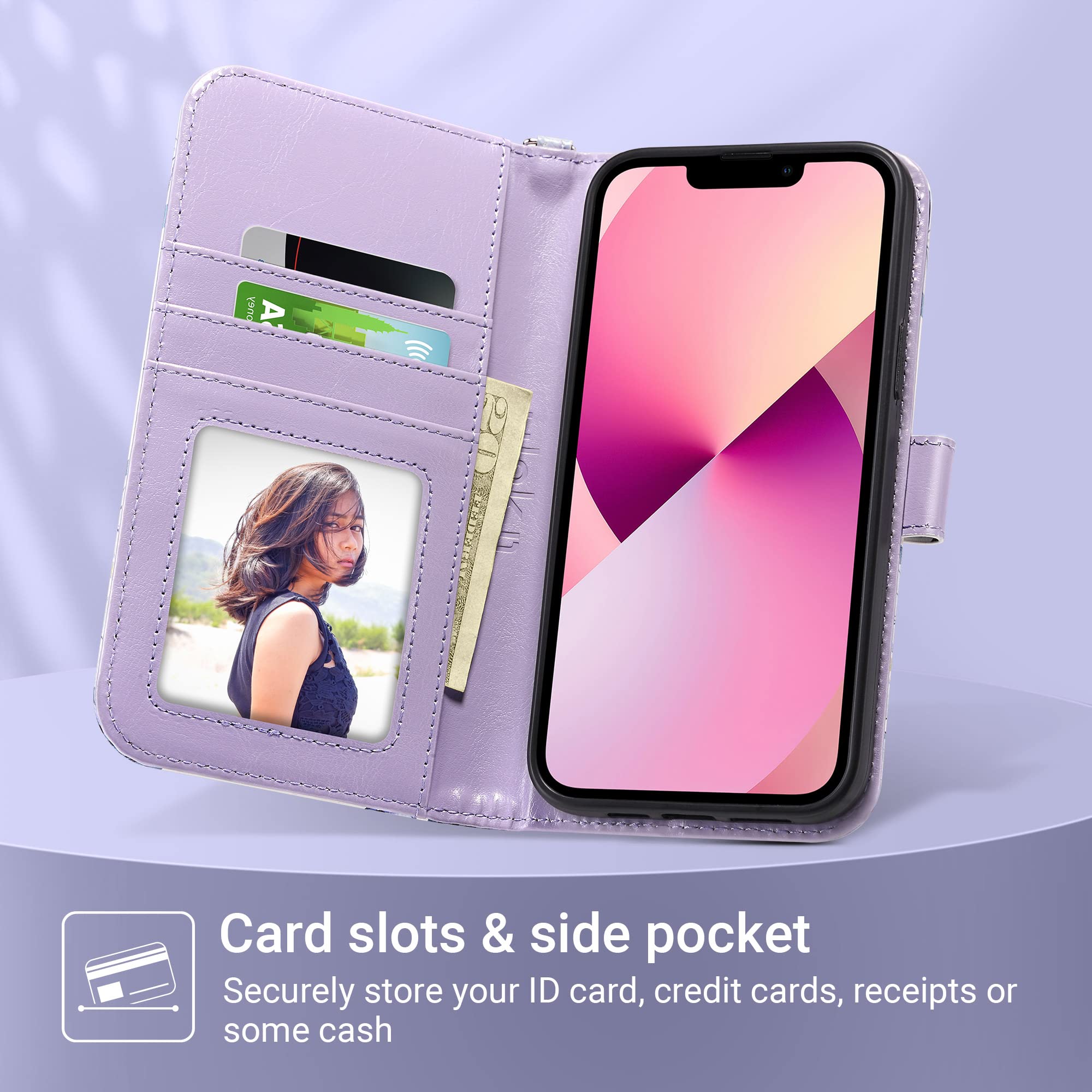 ULAK iPhone 13 Pro Max Wallet Case (6.7 inch) - Premium PU Leather Flip Cover with Card Slots & Kickstand | Shockproof Protective Phone Case for Women | Perfect for Everyday Use, Travel & Business (Blossom Design)
