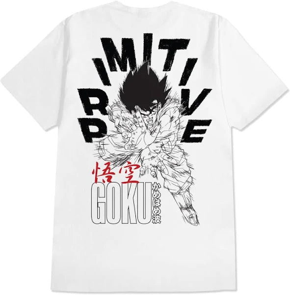 Primitive x DBZ Goku Energy Graphic T-Shirt for Men - White Cotton Tee - Dragon Ball Z Anime Streetwear - Perfect for Casual Wear, Gym, and Anime Conventions