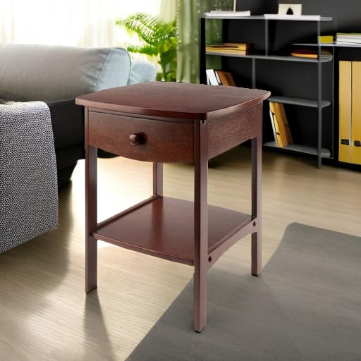 Winsome 22 Inch Wooden End Table with Drawer - Curved Nightstand for Bedroom, Living Room - 18x18x22 Inches Brown Side Table (94918) | Perfect for Small Spaces, Apartment Decor & Bedside Storage