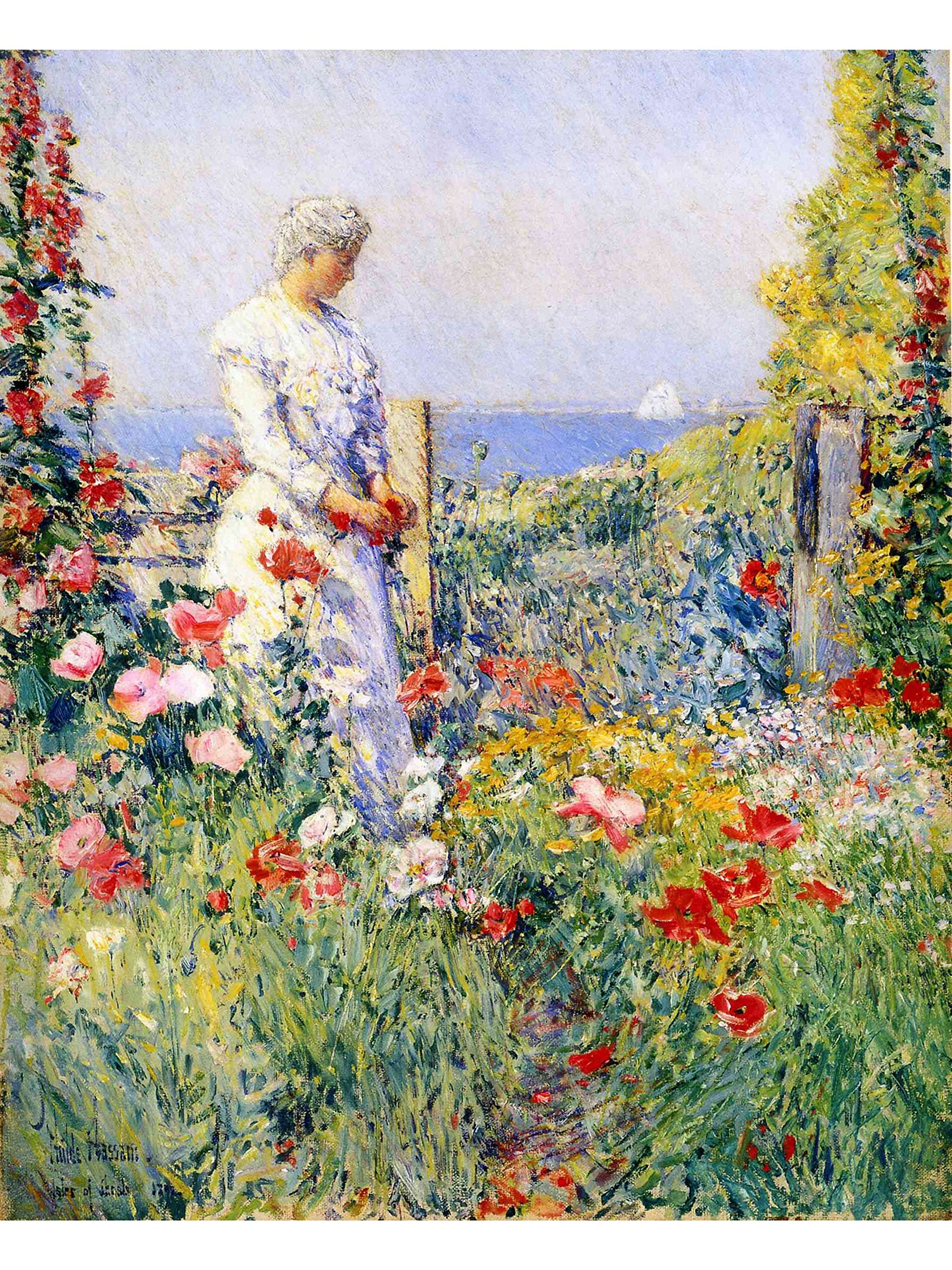 Childe Hassam's 'In The Garden' (Celia Thaxter in Her Garden) - Famous American Impressionist Painting - Perfect for Home Decor, Office Art & Garden-Inspired Interior Design