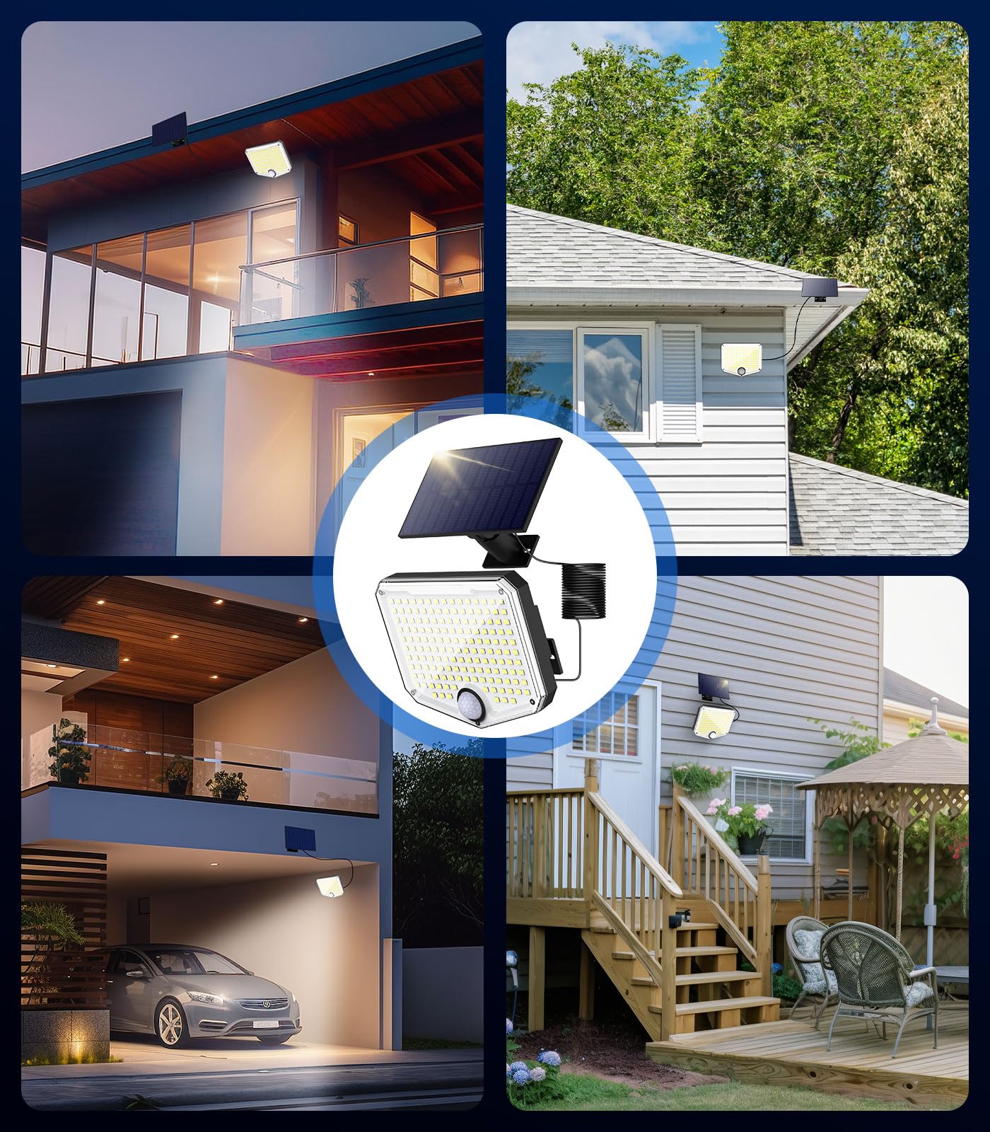 MoKo 222 LED Solar Motion Sensor Outdoor Lights - Super Bright Waterproof Flood Lights with Remote Control & 16.4 Ft Cable (3000mAh Battery) for Wall, Patio, Yard, Garage, Garden - 2 Pack - Perfect for Security Lighting and Landscape Illumination