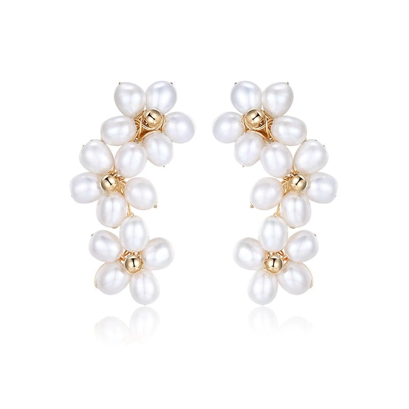 COCOKIM Falling Petals Series Narcissus Pearl Stud Earrings for Women - Dainty Floral Pearl Earrings for Wedding, Party & Everyday Wear