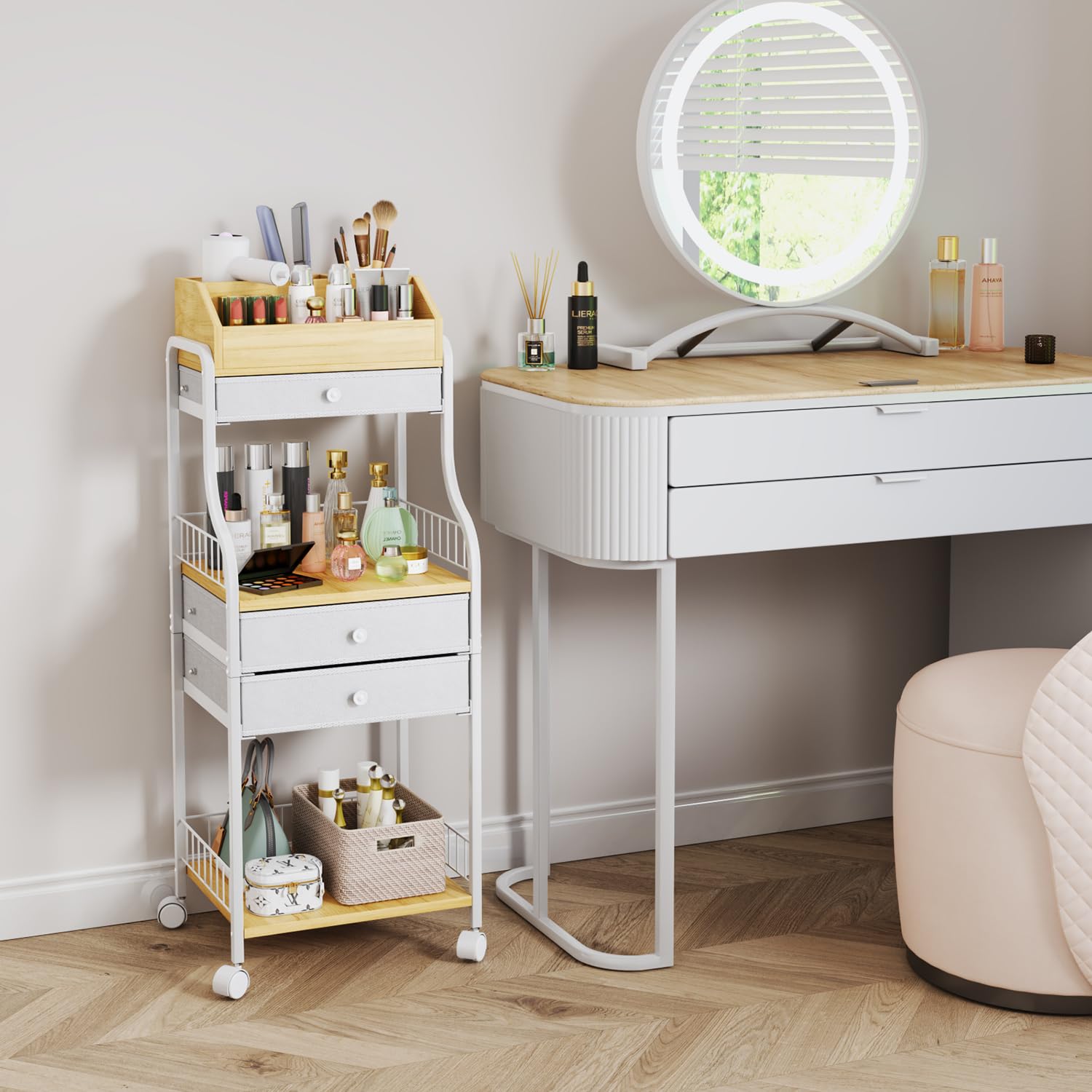HapiRm 3-Tier Makeup Organizer with Drawers - Vanity Cosmetic Storage for Skincare, Nail Polish, Perfume & Makeup Brushes | Perfect for Bedroom, Bathroom & Dressing Table Organization