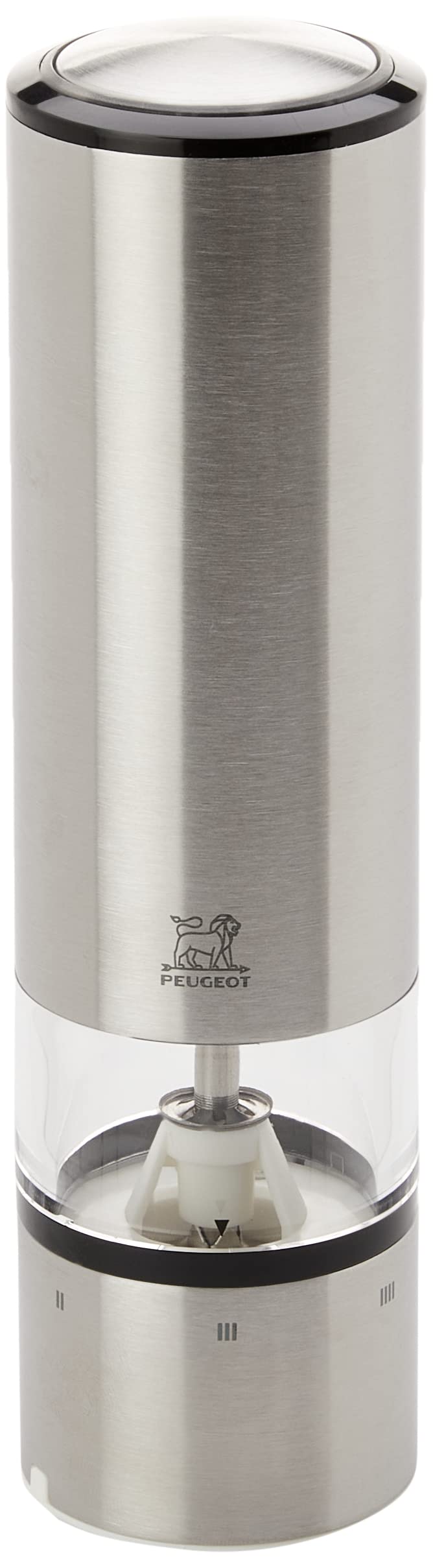 Peugeot Elis Sense u'Select Electric Salt Grinder - Adjustable Coarseness, Battery Powered with Blue LED Light - 8 Inch Stainless Steel Mill for Kitchen, Dining Table & Gourmet Cooking