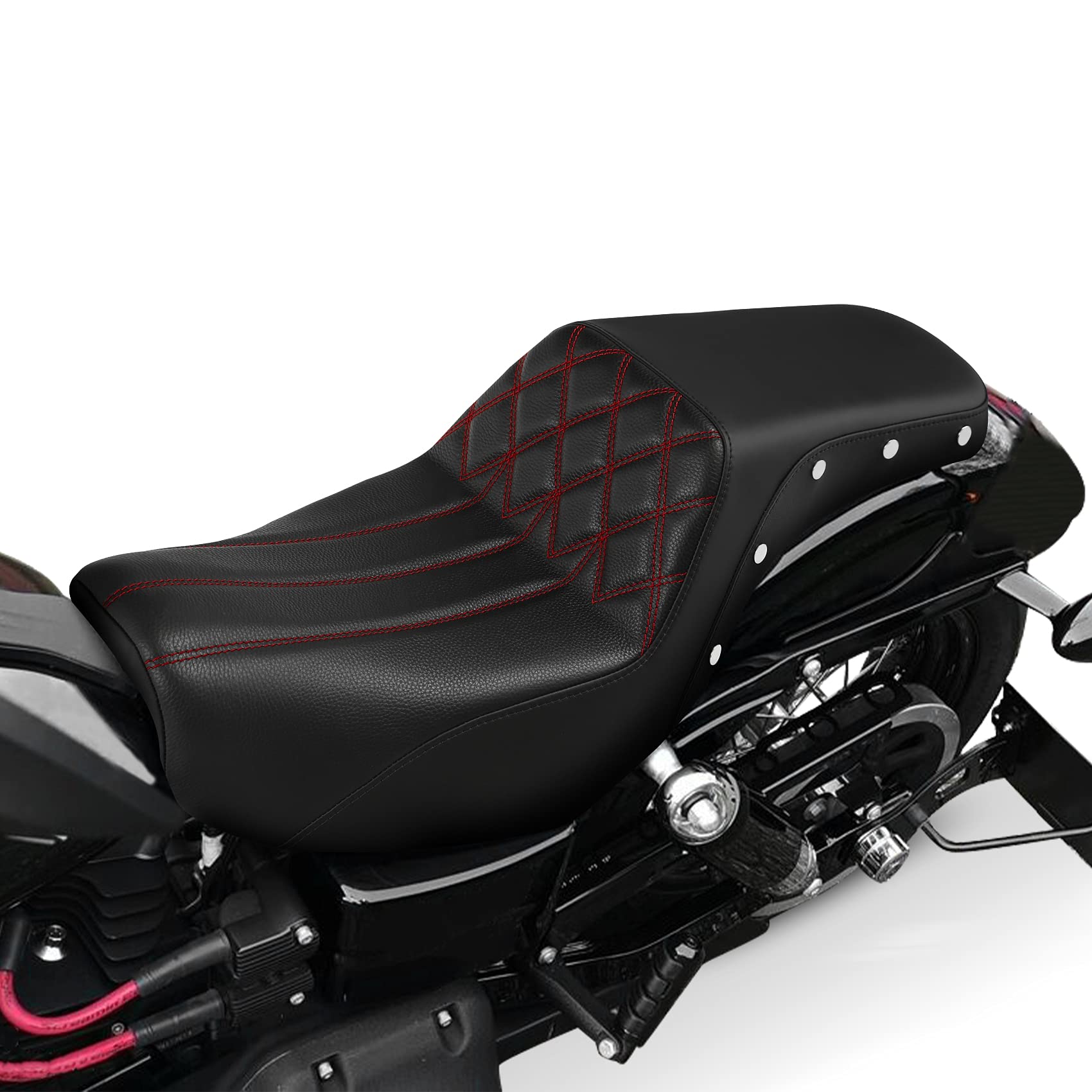 Harley Dyna Wide Glide Low Rider Street Bob Fat Bob FXDF Super Glide Custom FXDC Motorcycle Seat - Driver & Passenger Comfort Seat with Red Stitching (Fits 0617 Switchback Models) - Perfect for Long Rides and Custom Bike Upgrades