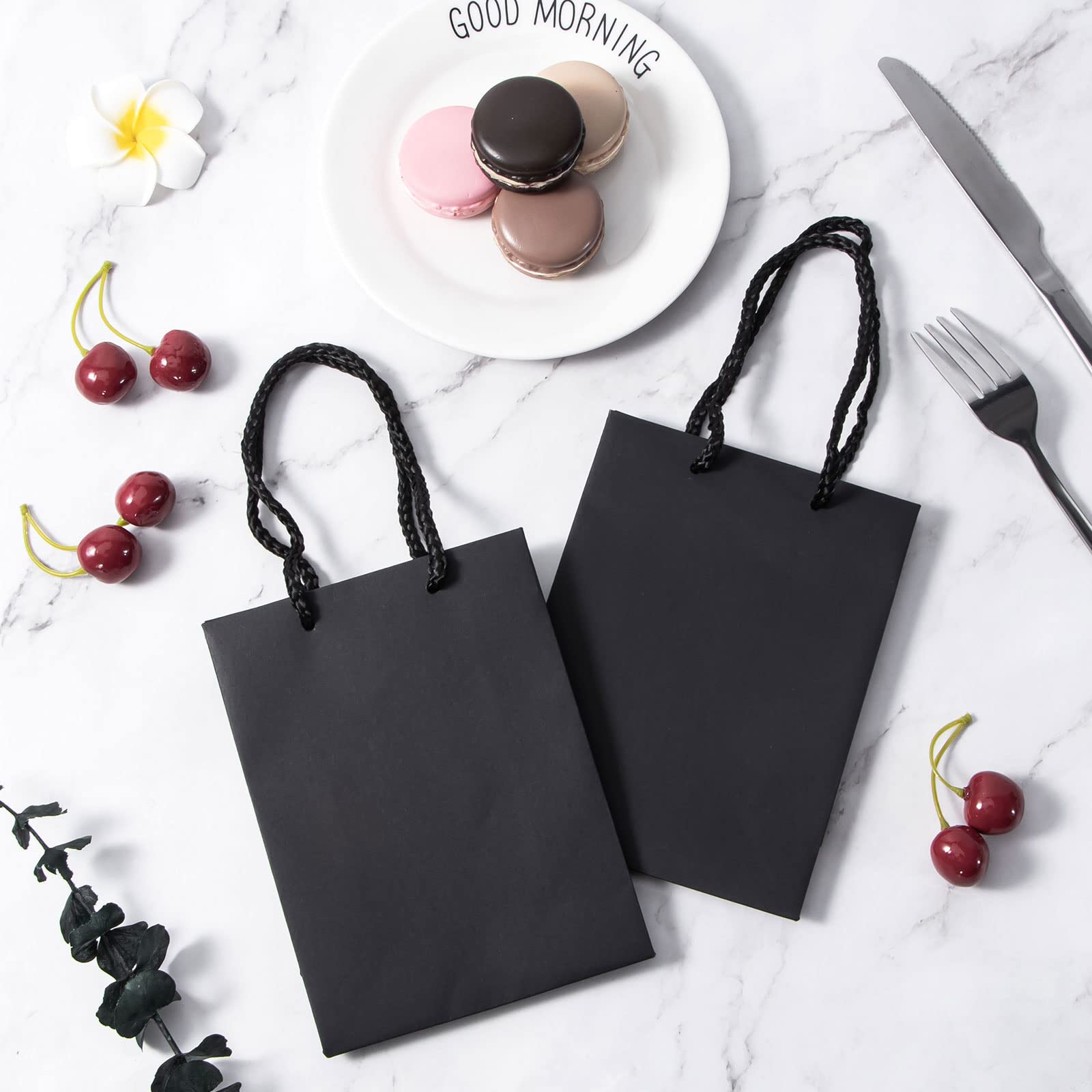 50 Pack Small Black Gift Bags with Handles - 5.1” x 2.4” x 7.5” Mini Paper Bags for Jewelry, Business, Retail & Shopping - Perfect for Parties, Weddings, Birthdays & Corporate Gifts