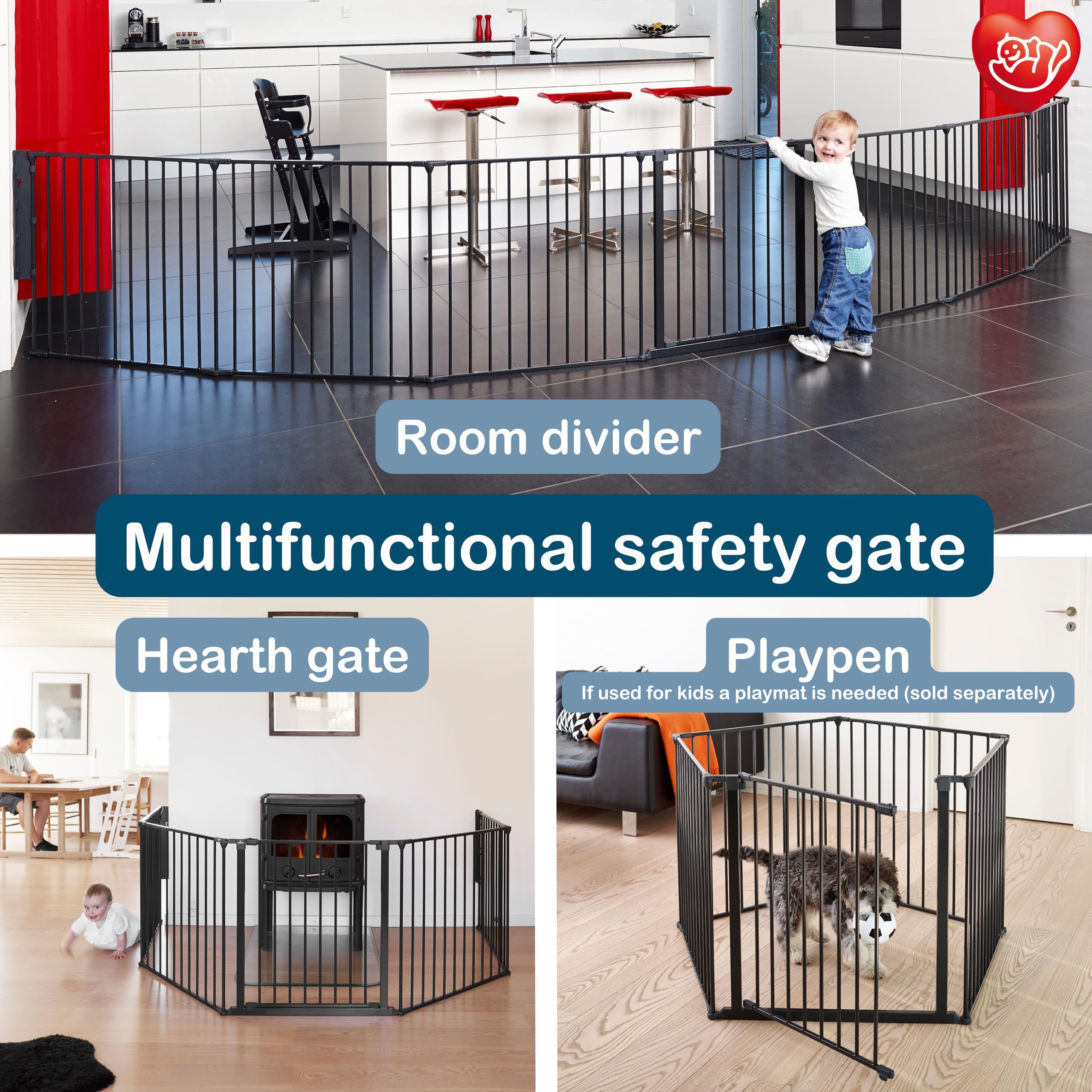 BabyDan Flex XXL Expandable Room Divider & Playpen - Adjustable from 35.4 to 138 Inches - Safe Baby Play Space Barrier - Perfect for Nursery, Living Room & Childproofing Areas - Black
