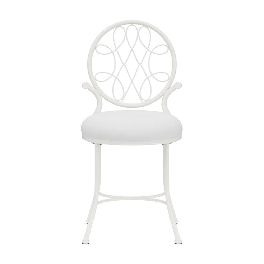 Hillsdale O'Malley White Metal Vanity Stool for Makeup Room, Bathroom & Dressing Table - Perfect for Sitting While Applying Makeup or Getting Ready