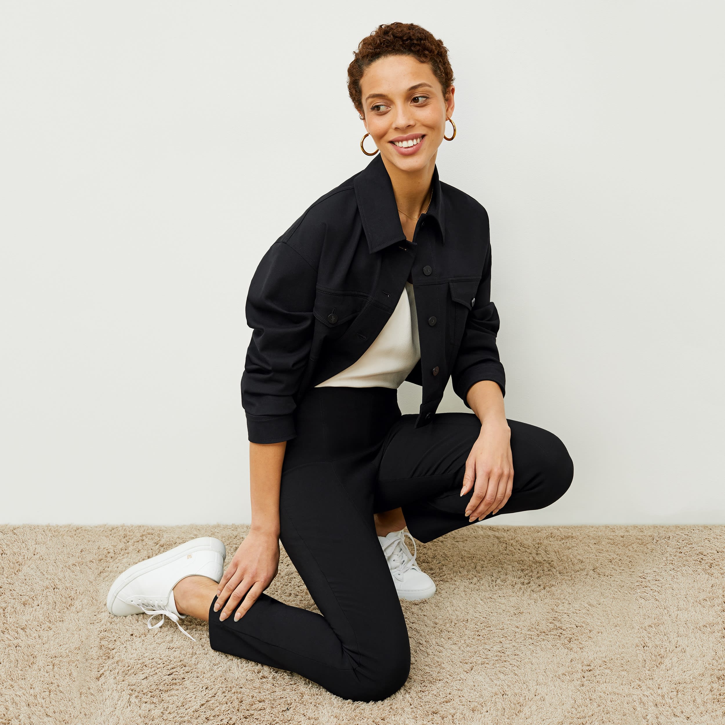 Foster Cigarette Pants for Women - High Waist PowerStretch Workout Leggings - Black - Perfect for Yoga, Running & Gym
