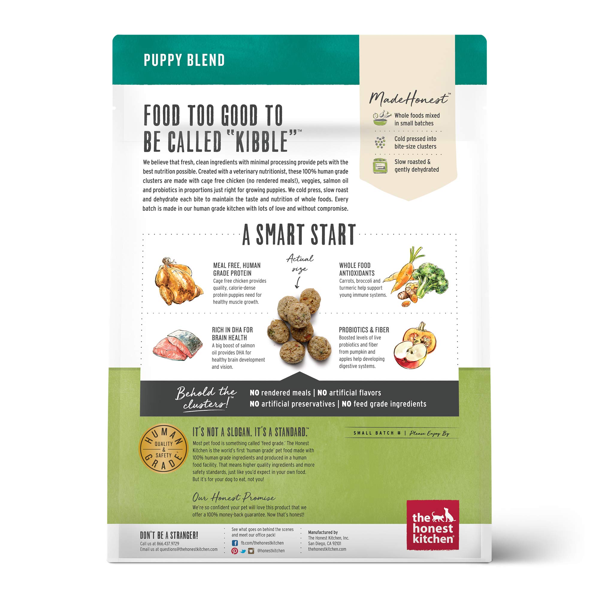 The Honest Kitchen Grain-Free Chicken Dry Dog Food for Puppies - Whole Food Clusters, 1 lb Bag - Perfect for Small Breed Puppies & Sensitive Stomachs