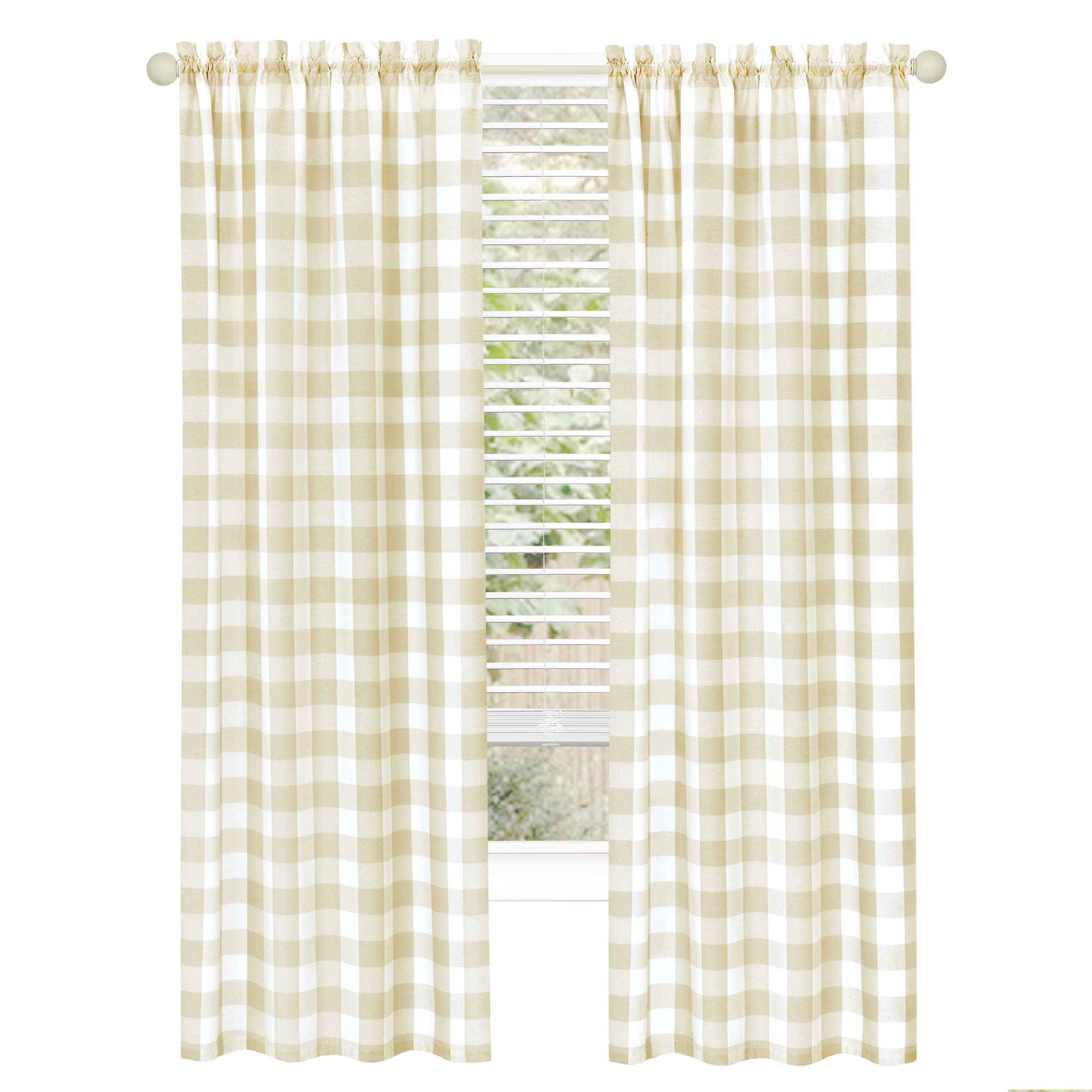 2-Pack Semi Sheer Checkered Curtains - Rustic Farmhouse Gingham Window Panels for Bedroom, Living Room, Kitchen - 42