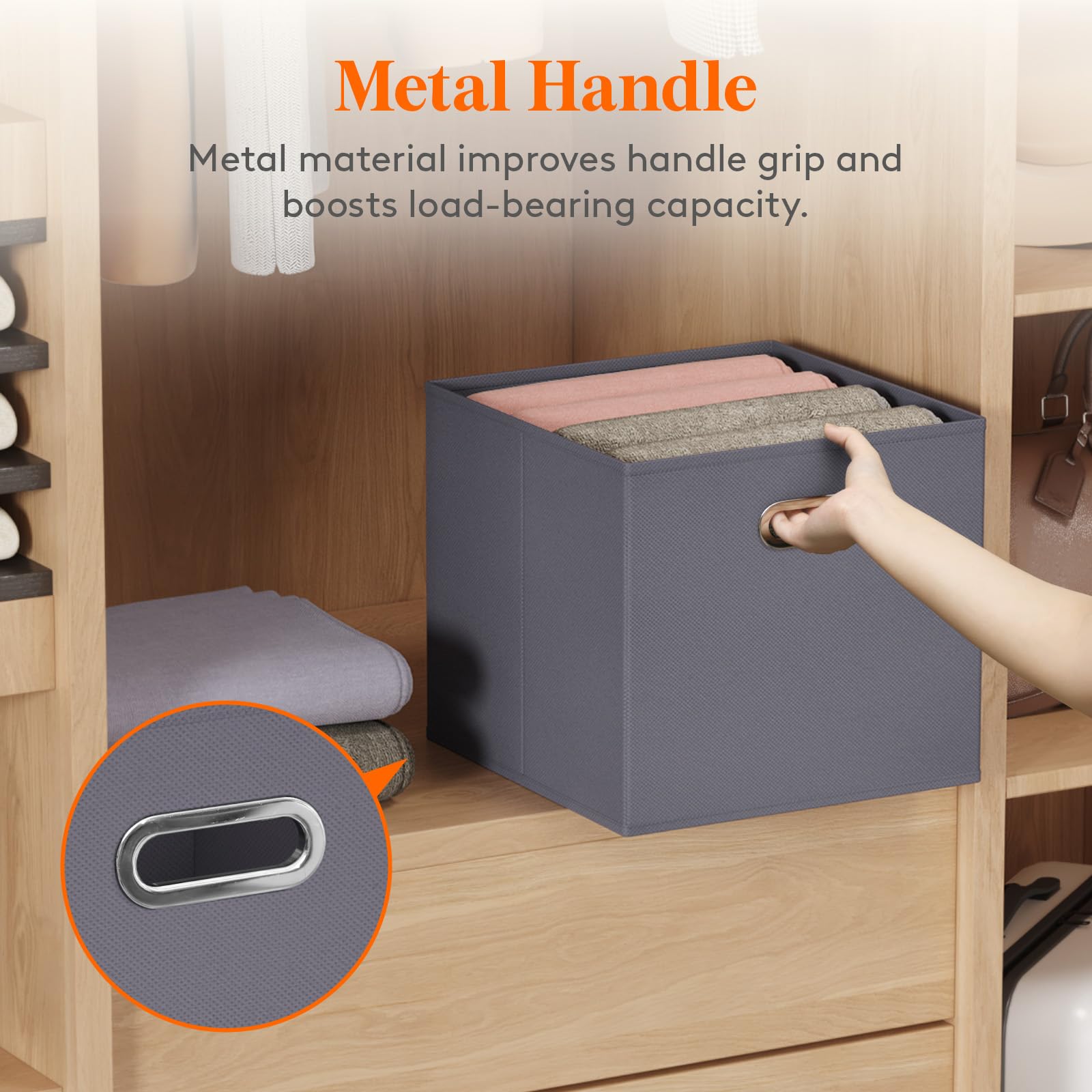 Lifewit 13 Inch Foldable Cube Storage Bins - Set of 8 Gray Fabric Organizer Baskets with Metal Handles for Shelves & Closet | Home Organization Solutions for Bedroom, Living Room & Office Storage
