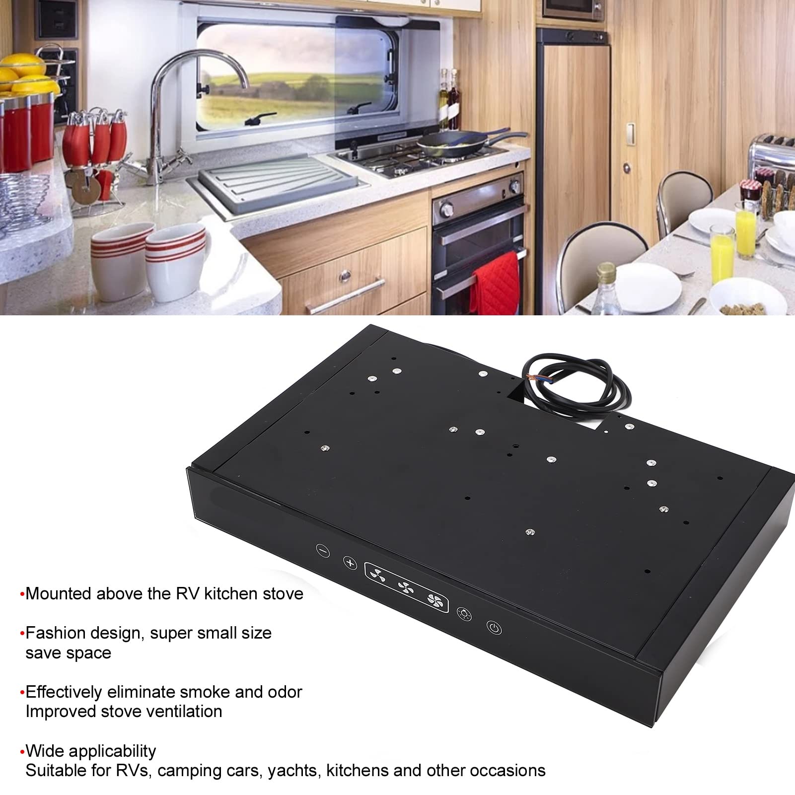 12V Under Cabinet Range Hood with Touch Screen & LED Light - 3 Speed Adjustable Kitchen Exhaust Fan for RV, Yacht, Tiny Home & Small Space Cooking