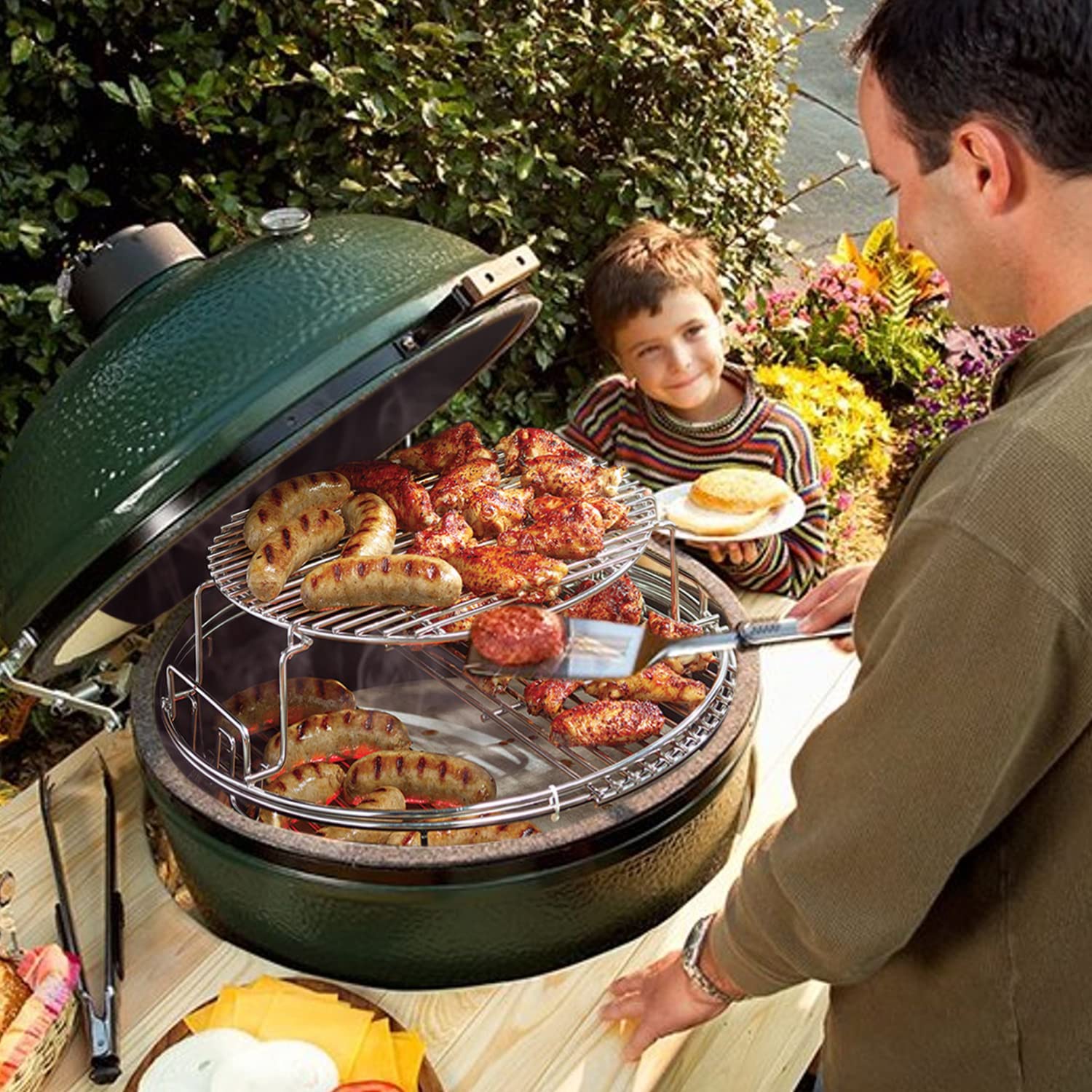 Big Green Egg Large 5-Piece Replacement Kit - 304 Stainless Steel Eggspander Rack, Conveggtor Basket & Removable Cooking System | Perfect for Grilling, Smoking & Outdoor Cooking