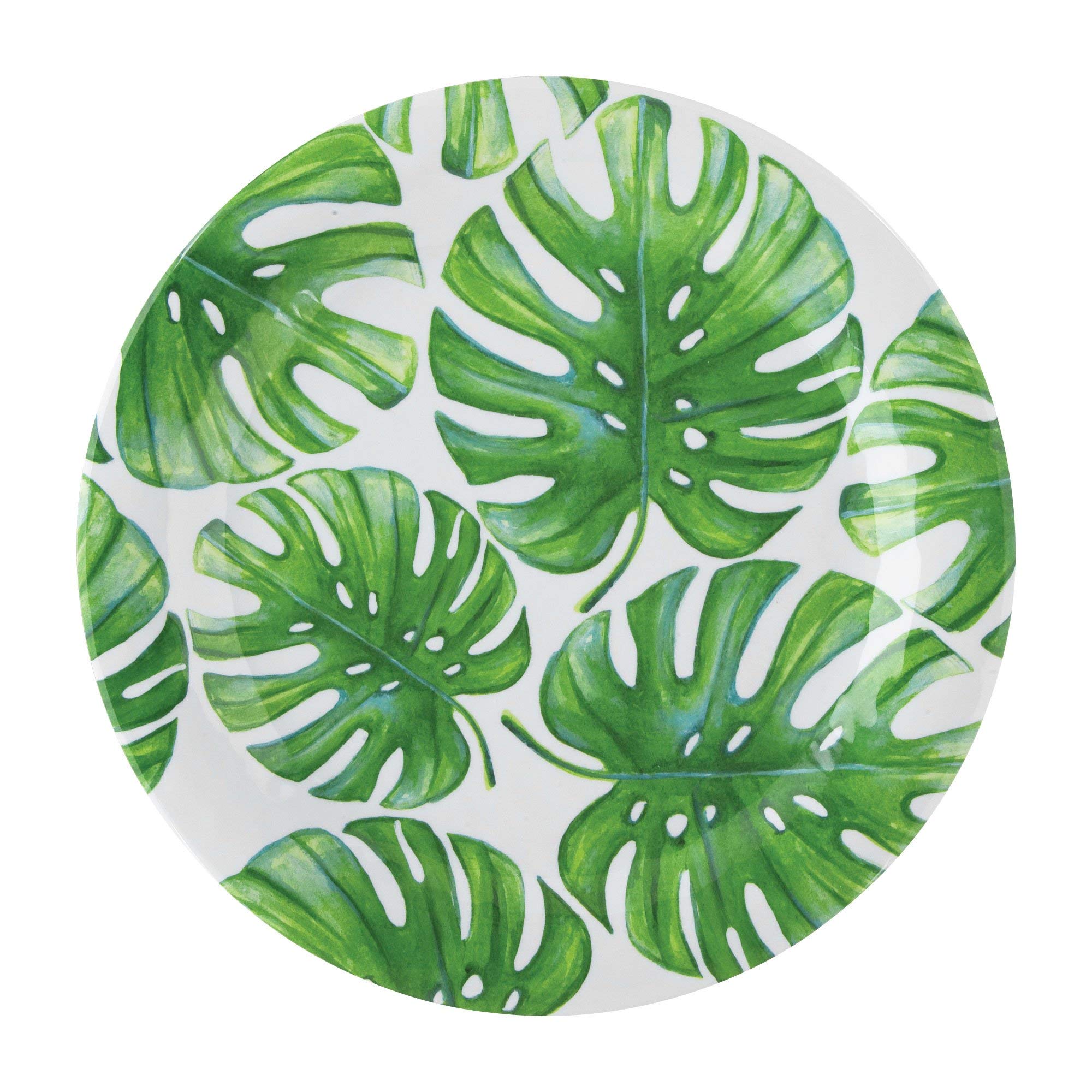 UPware 12-Piece Melamine Dinnerware Set - 4 Dinner Plates, 4 Salad Plates, 4 Bowls, Shatterproof & Lightweight for Outdoor Dining, Picnics, Camping & Everyday Use (Monstera Leaf Design)