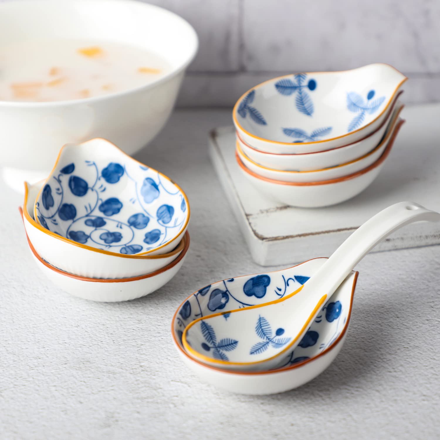 8-Piece Ceramic Dipping Sauce Bowls Set - Soy Sauce, Condiment & Seasoning Dishes for Sushi, Dumplings & Appetizers | Elegant Side Dishes for Asian Cuisine & Party Platters