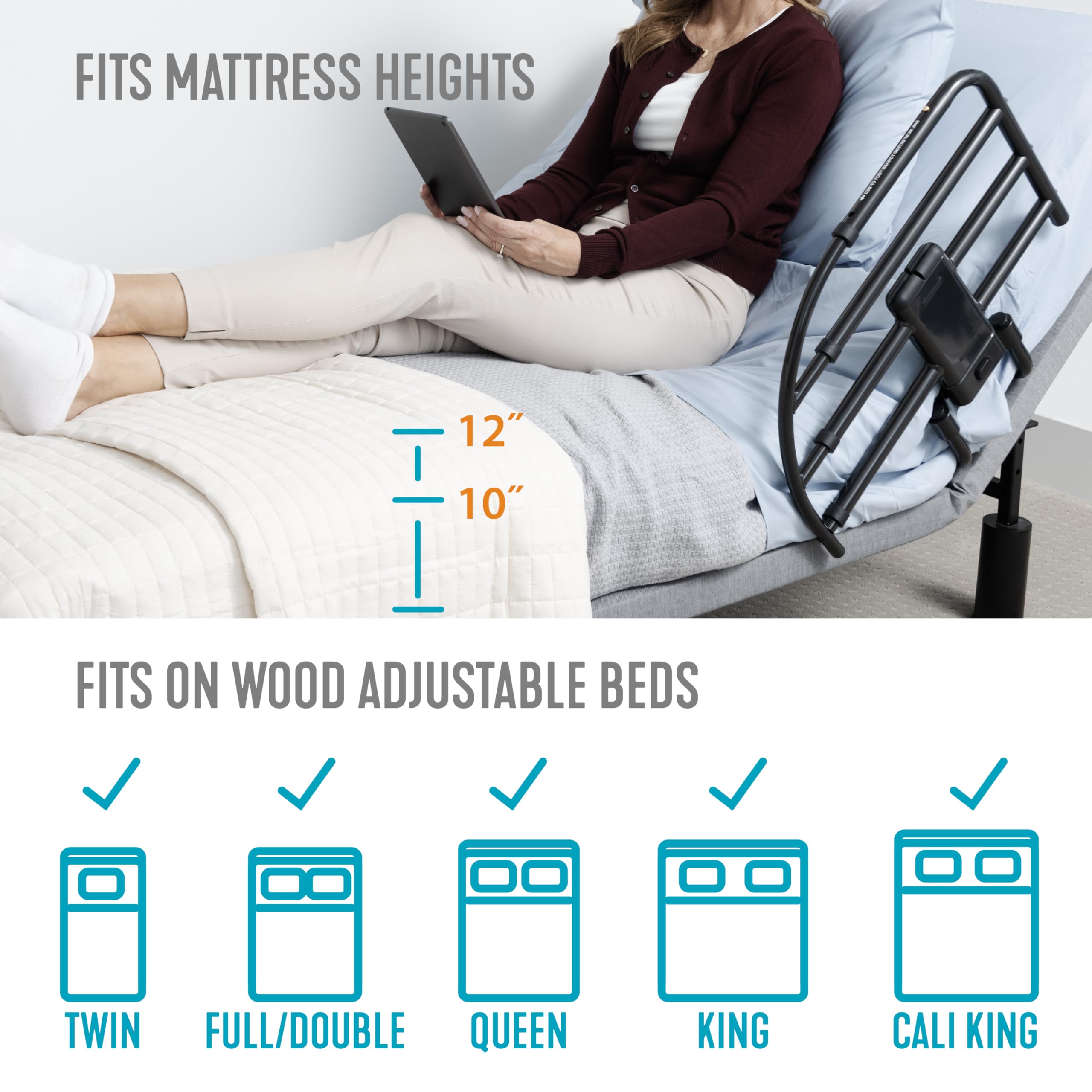 Able Life Click-N-Go Extendable Bed Rail for Wood Adjustable Bed Frames - Removable Bed Handle for Elderly & Seniors - Fits King, Queen, Full & Twin Beds - ASTM Safety Approved Bedrail - Ideal for Home Care & Assisted Living Facilities