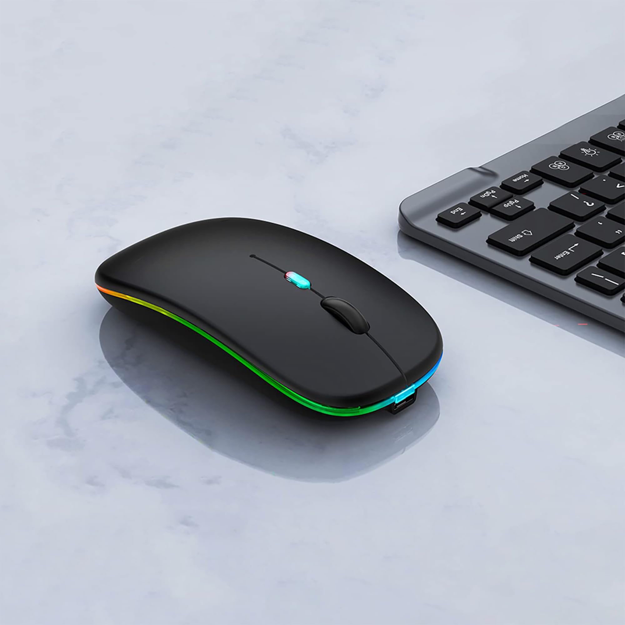 Wireless Bluetooth Mouse Rechargeable Slim Silent LED Mouse with Bluetooth 5.2 & 2.4GHz USB Receiver - Dual Mode Computer Mouse for Laptop, iPad, Tablet, MacBook - Perfect for Office, Home & Travel (Black)