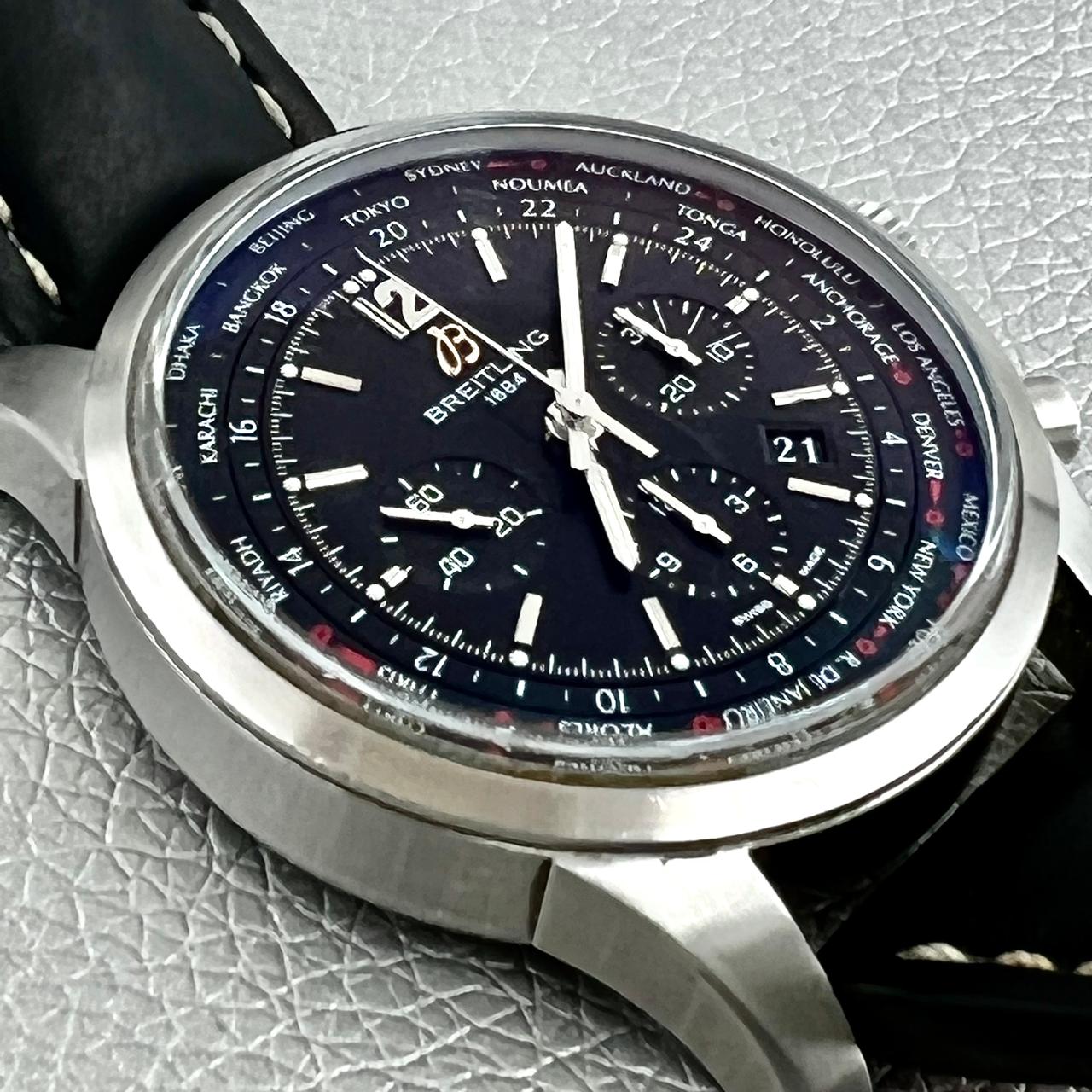 Breitling Transocean Chronograph Unitime Men's Luxury Watch - Stainless Steel Case, World Time Function - Perfect for Business Travel & Formal Occasions