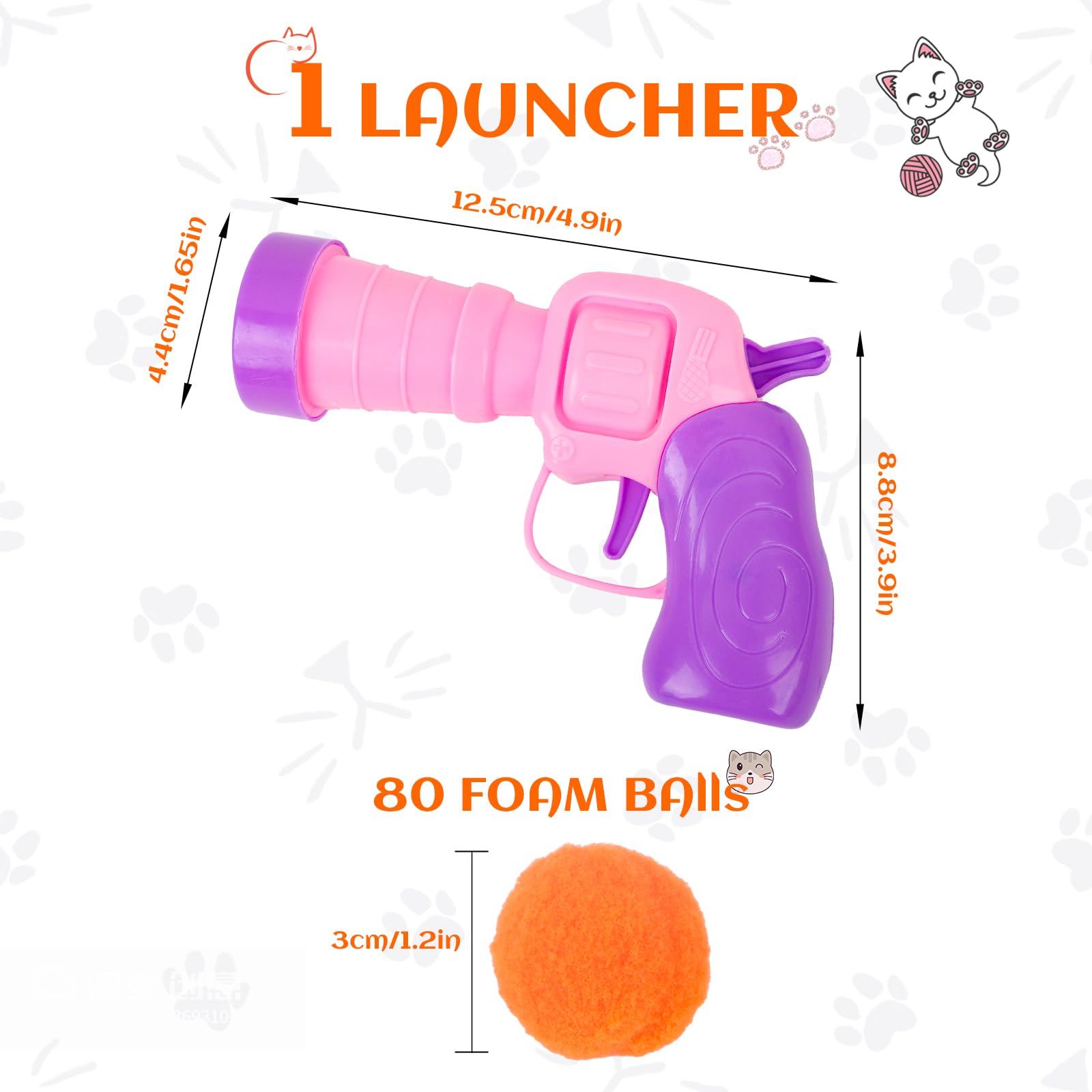 Silent Plush Elastic Cat Ball Launcher Toy with 80 Pom Pom Balls - Interactive Kitty Toy for Indoor Exercise & Play - Perfect for Active Cats & Playful Kittens - Great for Bonding & Stimulating Your Feline Friend (Pink)