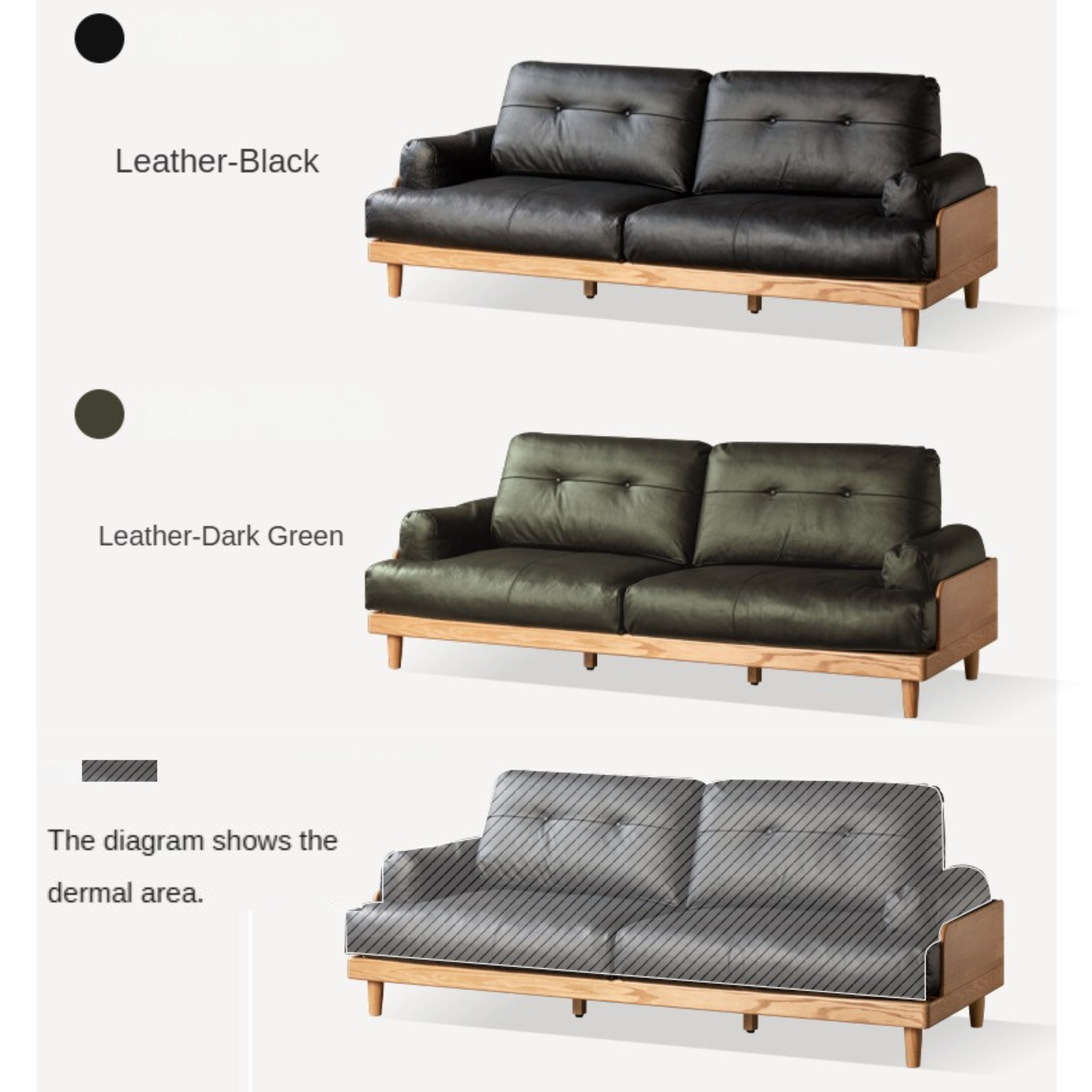 Premium Oak Solid Wood High Back Sofa with Genuine Leather & Fabric Upholstery - Modern Living Room Furniture for Home & Office Comfort