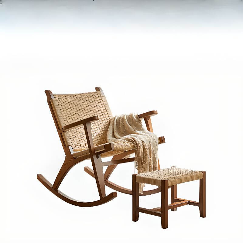 Comfortable Wooden Rocking Chair with Ottoman and High Back Support - Perfect for Nursery, Living Room & Outdoor Relaxation