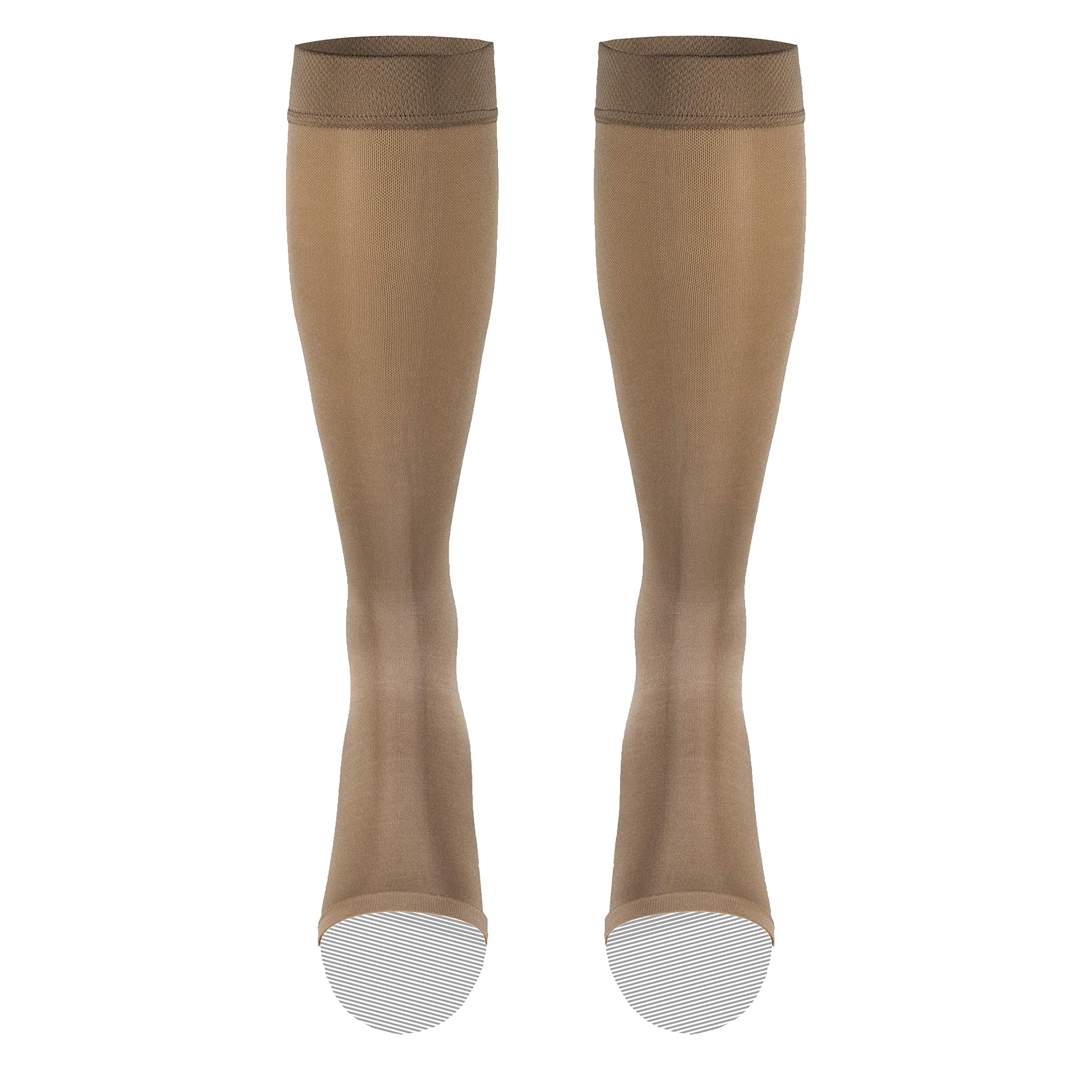Truform Women's 15-20 mmHg Knee High Open Toe Compression Stockings - Opaque Beige Medium - Ideal for Travel, Pregnancy & Varicose Vein Relief