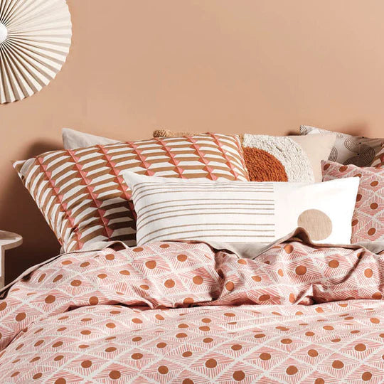Linen House Aida Coral European Pillowcase - Luxury 100% Cotton Decorative Pillow Cover for Bedroom, Sofa & Home Decor