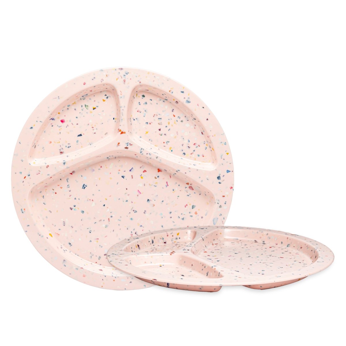 2-Piece Confetti Divided BBQ Plates Set - Pink Melamine Serving Dishes for Outdoor Picnics, Parties & Grilling