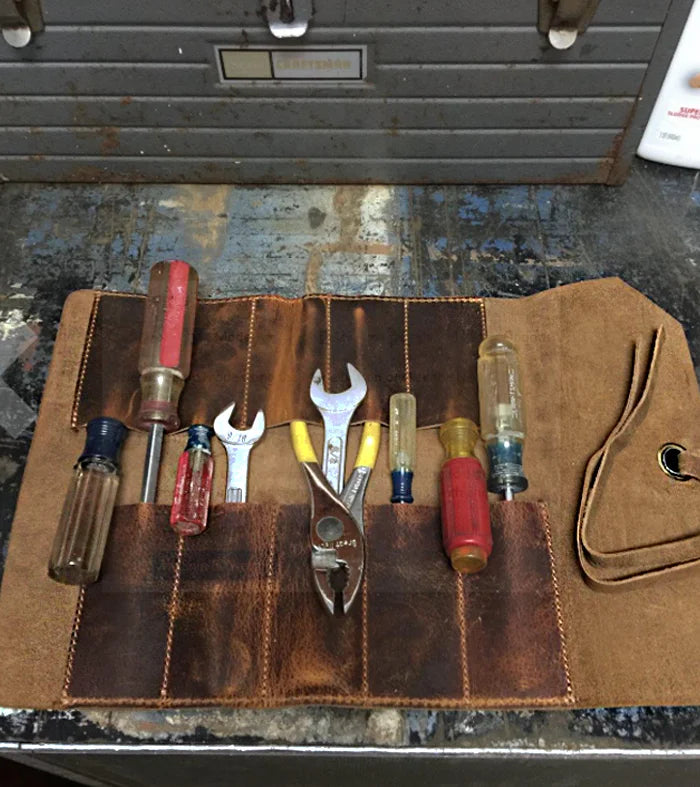 Premium Full Grain Leather Tool Roll Up Pouch - Handcrafted 10-Slot Organizer for Wrenches, Screwdrivers & DIY Tools | Perfect for Mechanics, Carpenters & Home Workshops