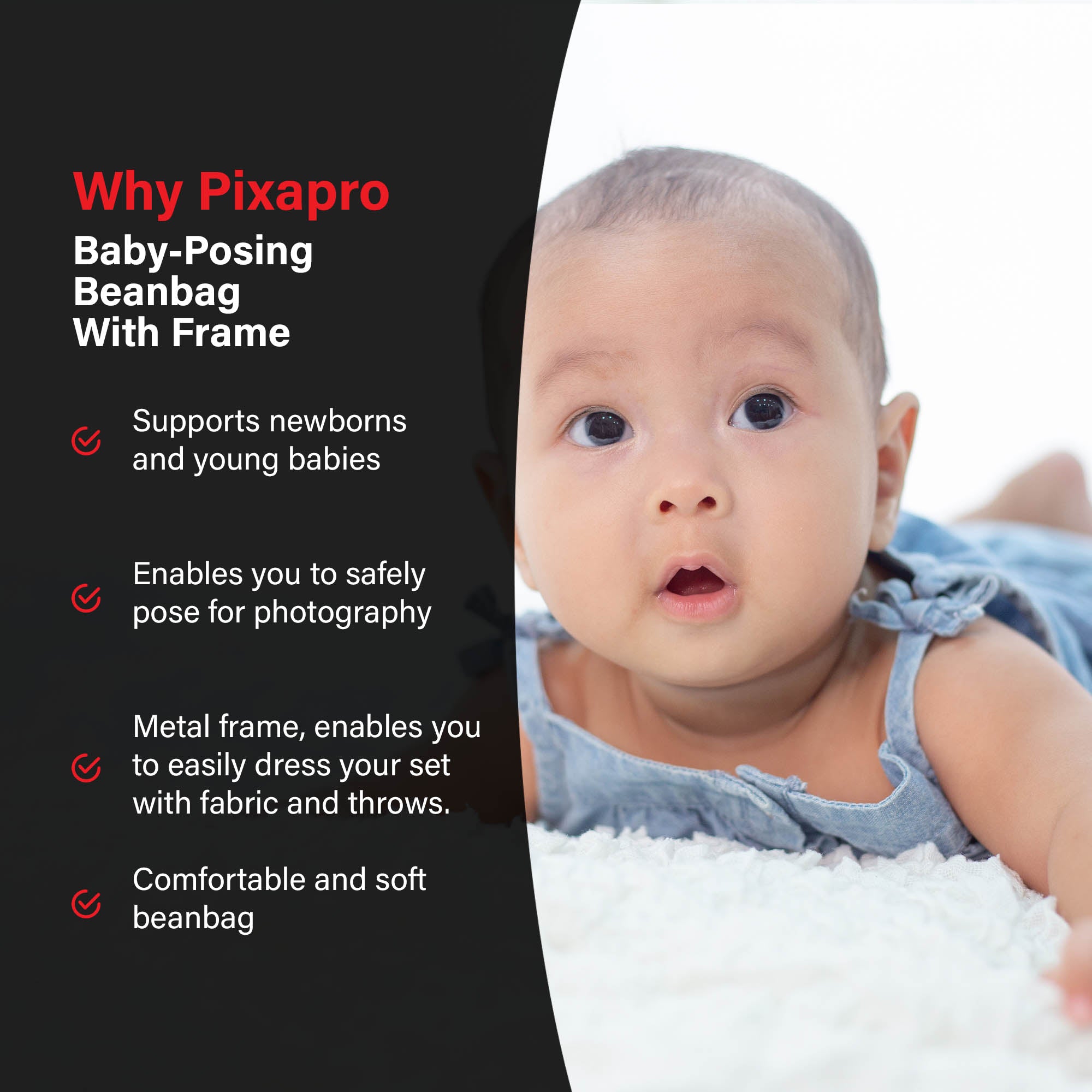 Baby Posing Bean Bag Chair with Removable Frame - Soft Photoshoot Prop for Newborns & Infants | Perfect for Studio Photography, Home Portraits & Nursery Decor (Filling Not Included)