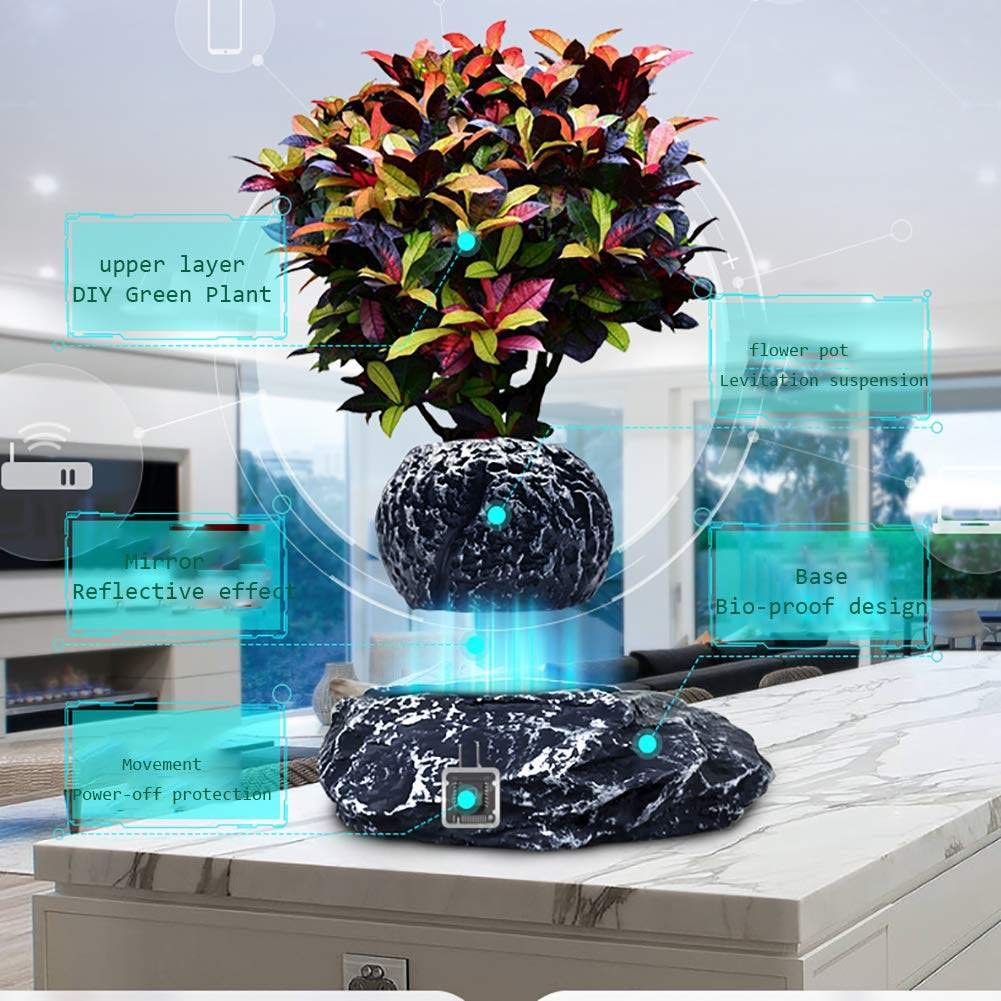 Magnetic Floating Flower Pot - Levitating Air Bonsai Planter with Creative Design for Home & Office Decor - Unique Gift Idea for Plant Lovers (Black) | Perfect for Modern Living Rooms, Office Desks, and Zen Spaces