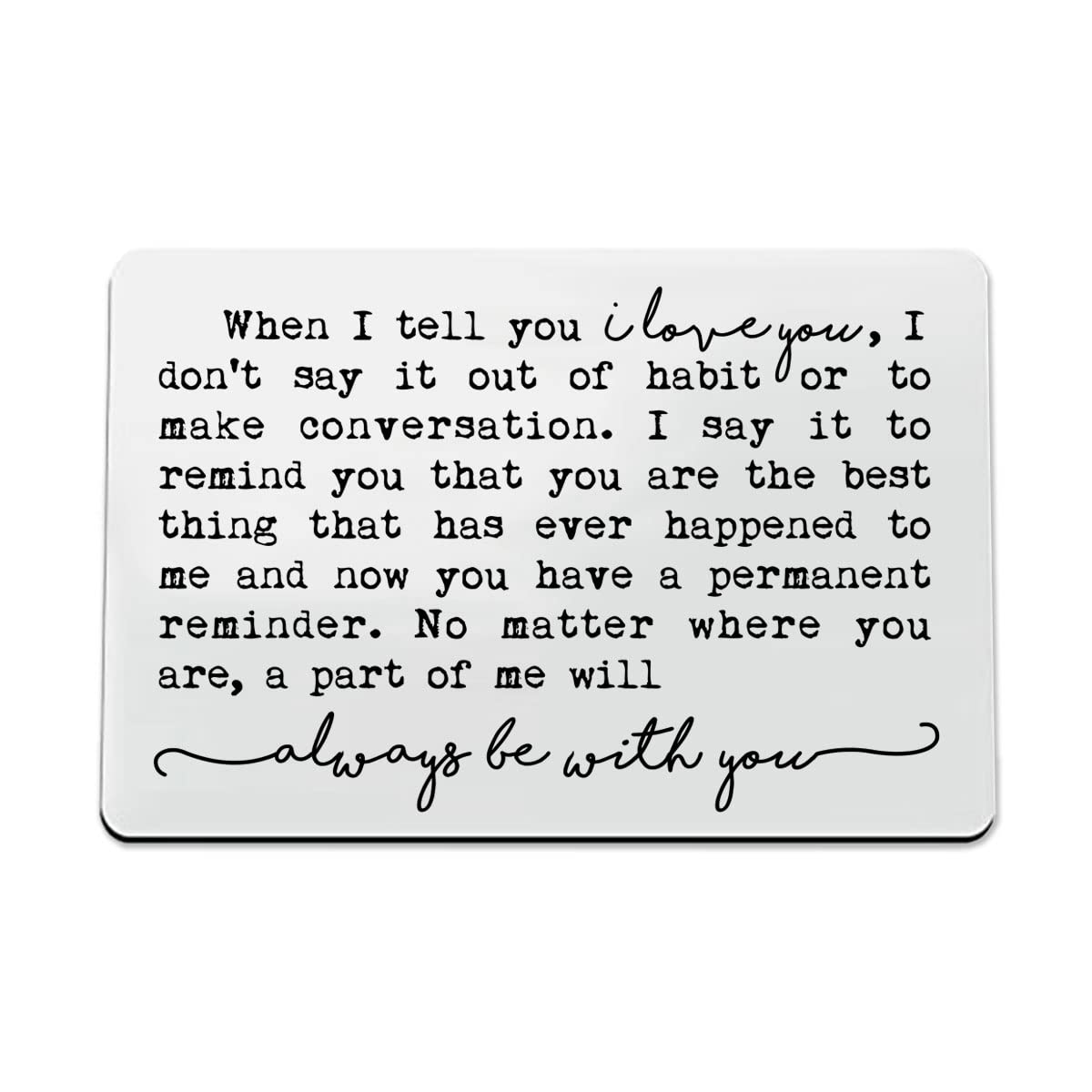 I Love You Engraved Metal Wallet Card - Romantic Gift for Boyfriend, Girlfriend, Husband or Wife - Personalized Sentimental Keepsake for Valentine's Day, Anniversary & Special Occasions (Silver)