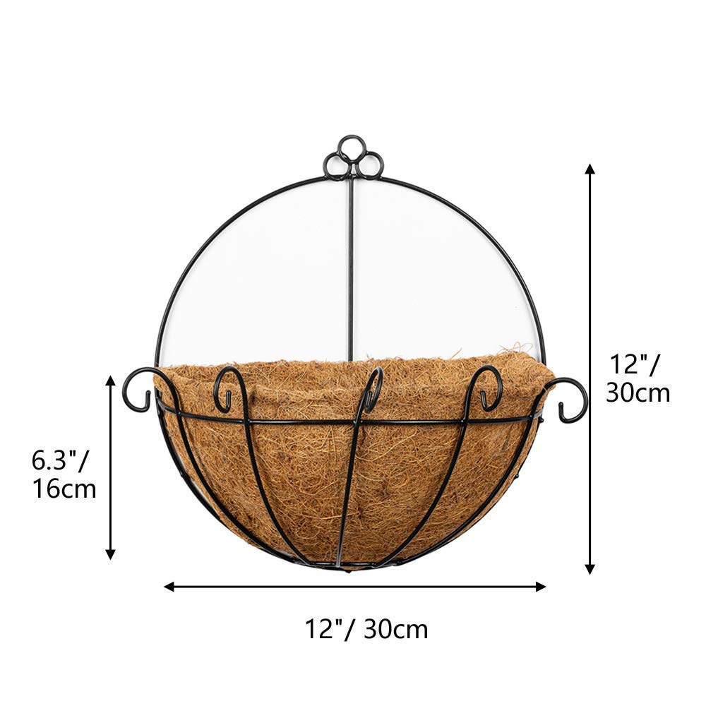 4 Pcs Wall Mount Planter Set - 12 Inch Hanging Flower Pots for Outdoor Plants with Basket Liners - Perfect for Porch, Patio, Backyard, Wedding Decor & Home Garden Hanging Decorations