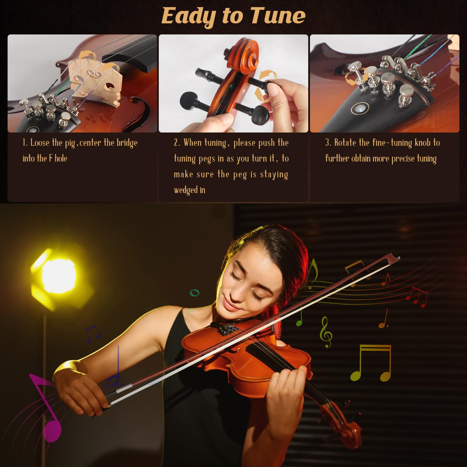 16 Inch MA350 Acoustic Viola - Solid Wood Satin Antique Finish Viola Set with Case, Bow & Rosin - Professional & Beginner Viola for Adults & Students - Perfect for Practice, Performances & Music Classes