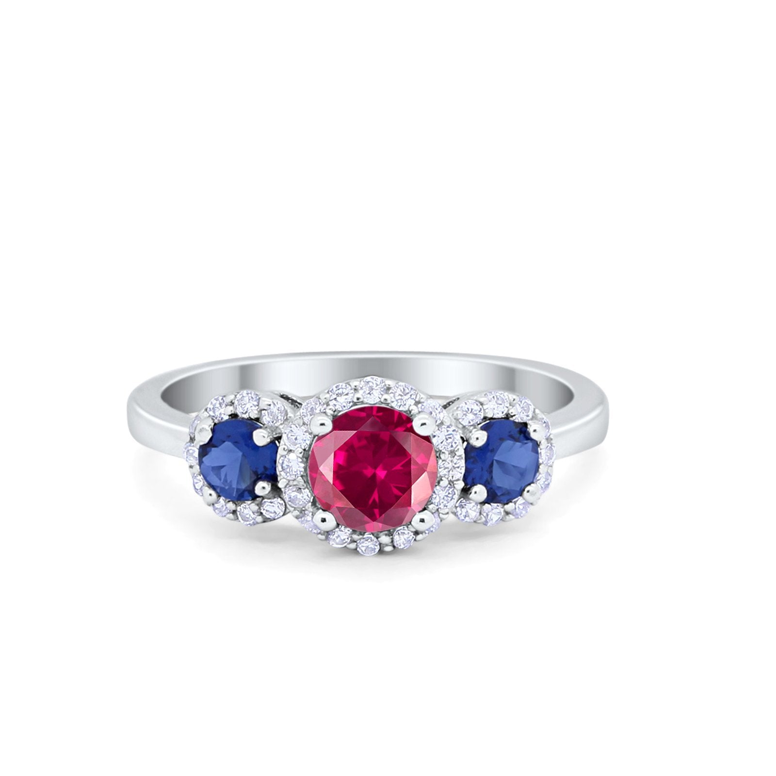 3 Stone Wedding Engagement Ring - Round Cubic Zirconia 925 Sterling Silver (Choose Color) - Perfect for Proposals, Anniversaries & Special Occasions