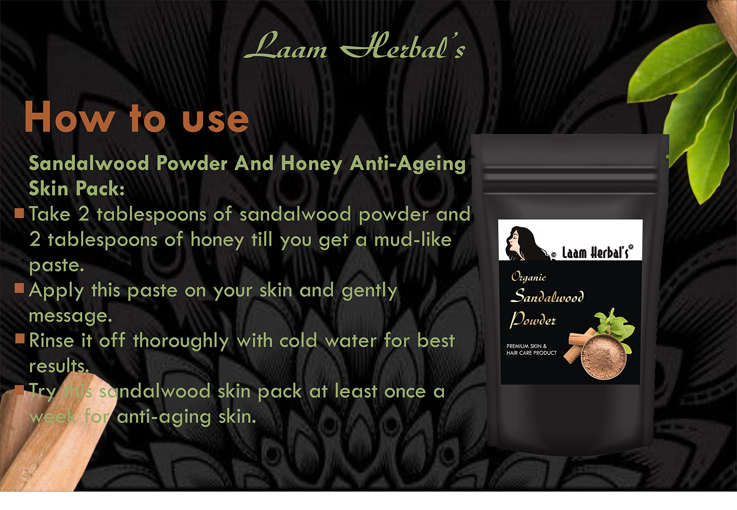 Laam Herbals Pure Sandalwood Powder (250g) - Natural Glow, Anti-Acne, Dark Circle Treatment, Oil Control & Skin Brightening | Organic Face Mask for Even Skin Tone & Tan Removal | Perfect for Daily Skincare & Spa Treatments