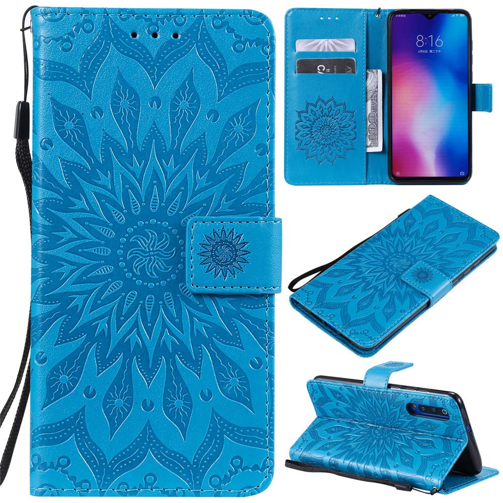 Premium PU Leather Flip Wallet Case with Sunflower Design & Kickstand for Huawei Honor Play 4T Pro - Blue | Card Holder & Phone Protection | Perfect for Work, Travel & Daily Use