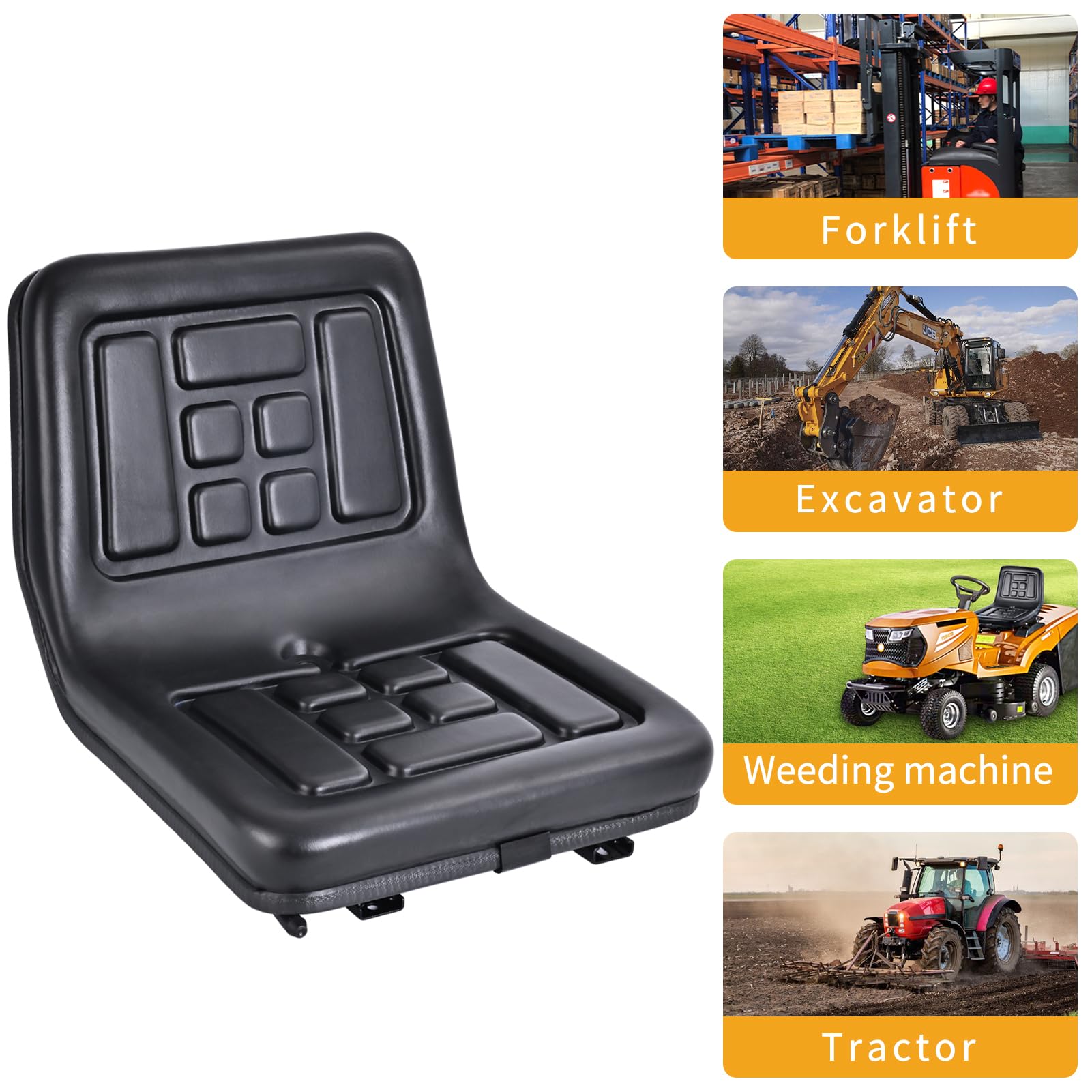 Heavy Duty Universal Tractor Seat Replacement - PVC Forklift & Lawn Mower Seat with Slide Mechanism - Perfect for Tractors, Forklifts, Excavators & Agricultural Equipment