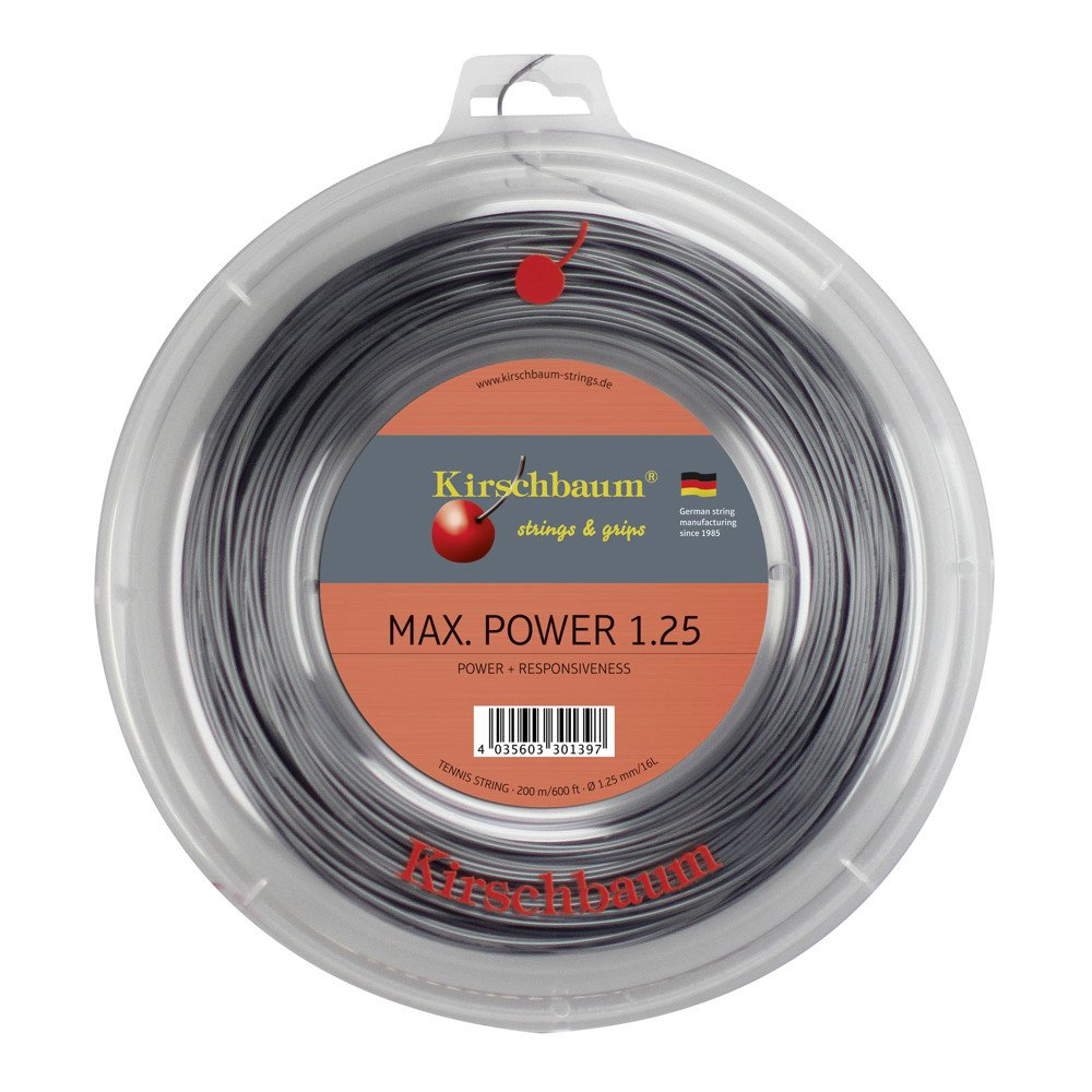 Kirschbaum Max Power Tennis String - Grey | High-Performance Polyester String for Tennis Rackets | Perfect for Competitive Play & Advanced Players