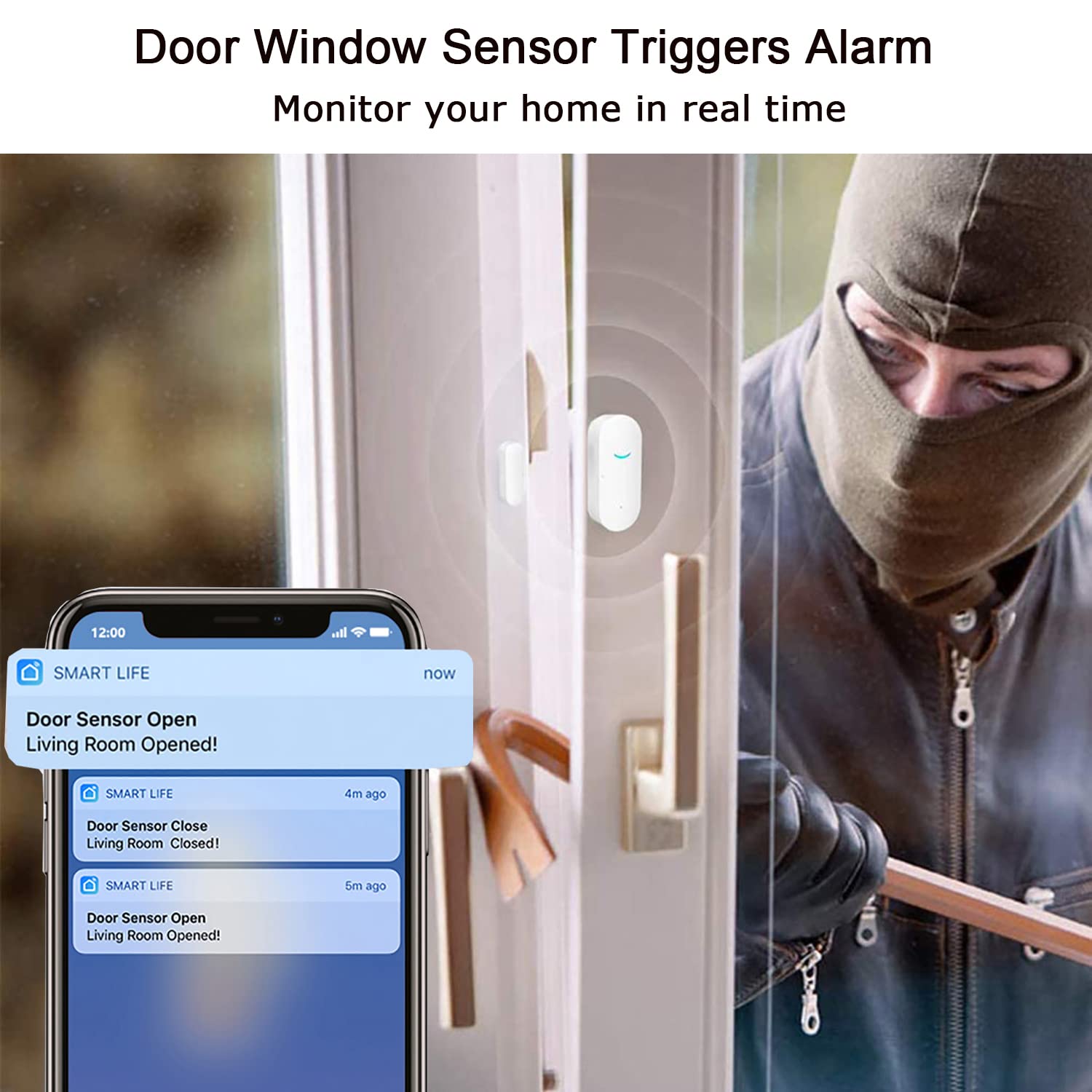 4 Pack WiFi Door Window Sensor Detector - Wireless Smart Security Alarm System | Tuya & Alexa/Google Home/Siri Compatible | Home & Business Security Solution | Monitor Doors, Windows & Valuables
