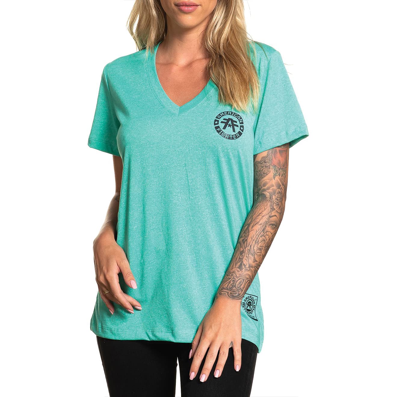 American Fighter Women's V-Neck Short Sleeve T-Shirts - Casual Comfort Fit Tee for Everyday Wear, Workout & Street Style