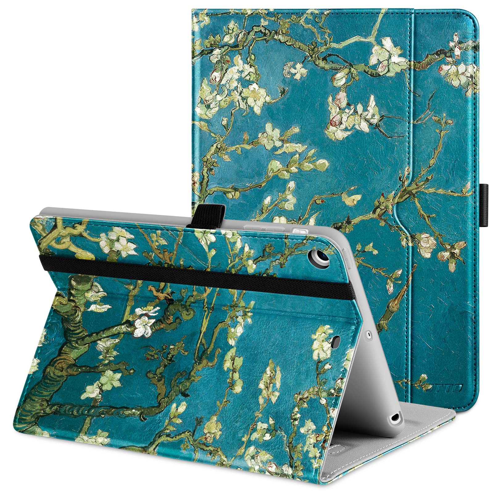 Premium Leather Folio Stand Case for iPad Mini 1/2/3 - Multi-Angle Viewing & Auto Wake/Sleep Function with Front Pocket | Perfect for Work, Travel & Home Use (Blossom Color)
