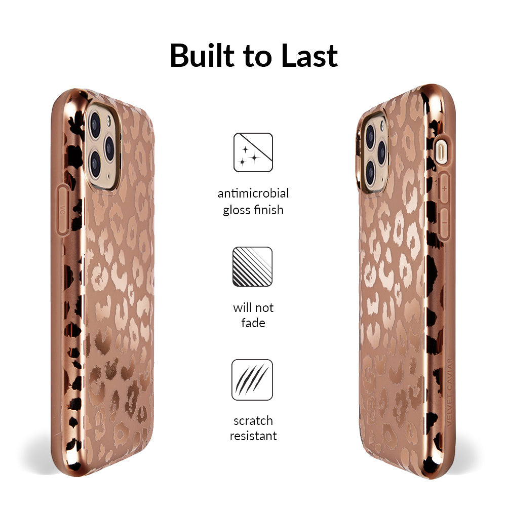 Bronze Chrome Leopard Print iPhone Case - Stylish Protective Cover for iPhone 13/14/15 Pro Max | Fashionable Phone Accessory for Women, Trendy Gift Idea for Birthday & Christmas
