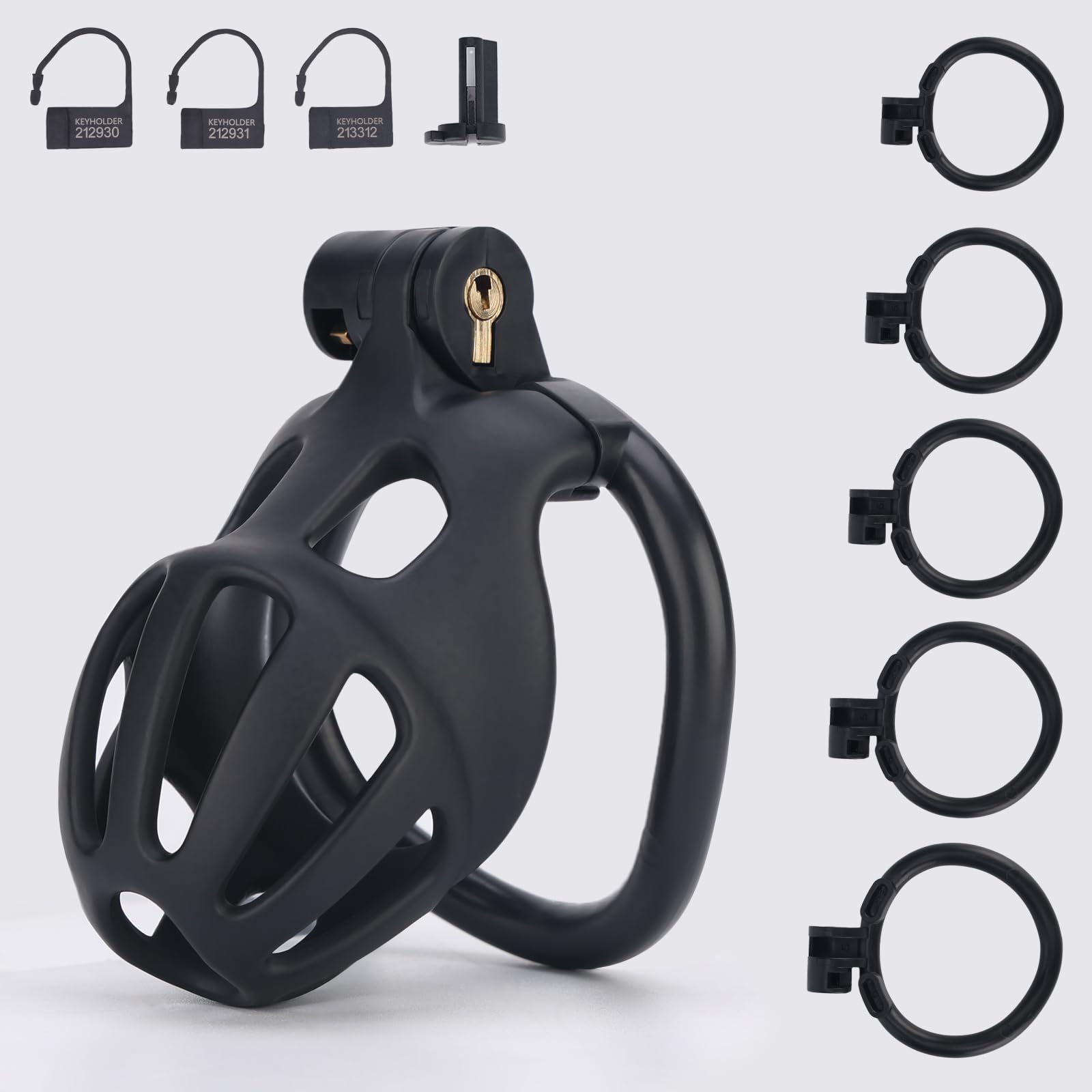 **Male Chastity Cage – Large Chastity Device with 5 Adjustable Rings & Invisible Lock for Penis Exercise, Bondage Gear & BDSM Accessories – Lightweight Adult Sex Toy (Tight Size, Black) – Perfect for Couples Play, Roleplay & Long-Term Wear**