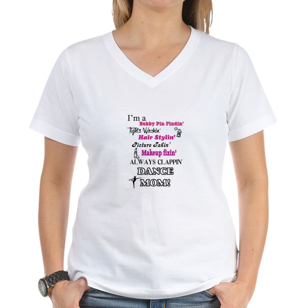 Dance Mom T-Shirt for Women - Soft Cotton V-Neck Tee - Perfect for Dance Classes, Competitions & Mom Support