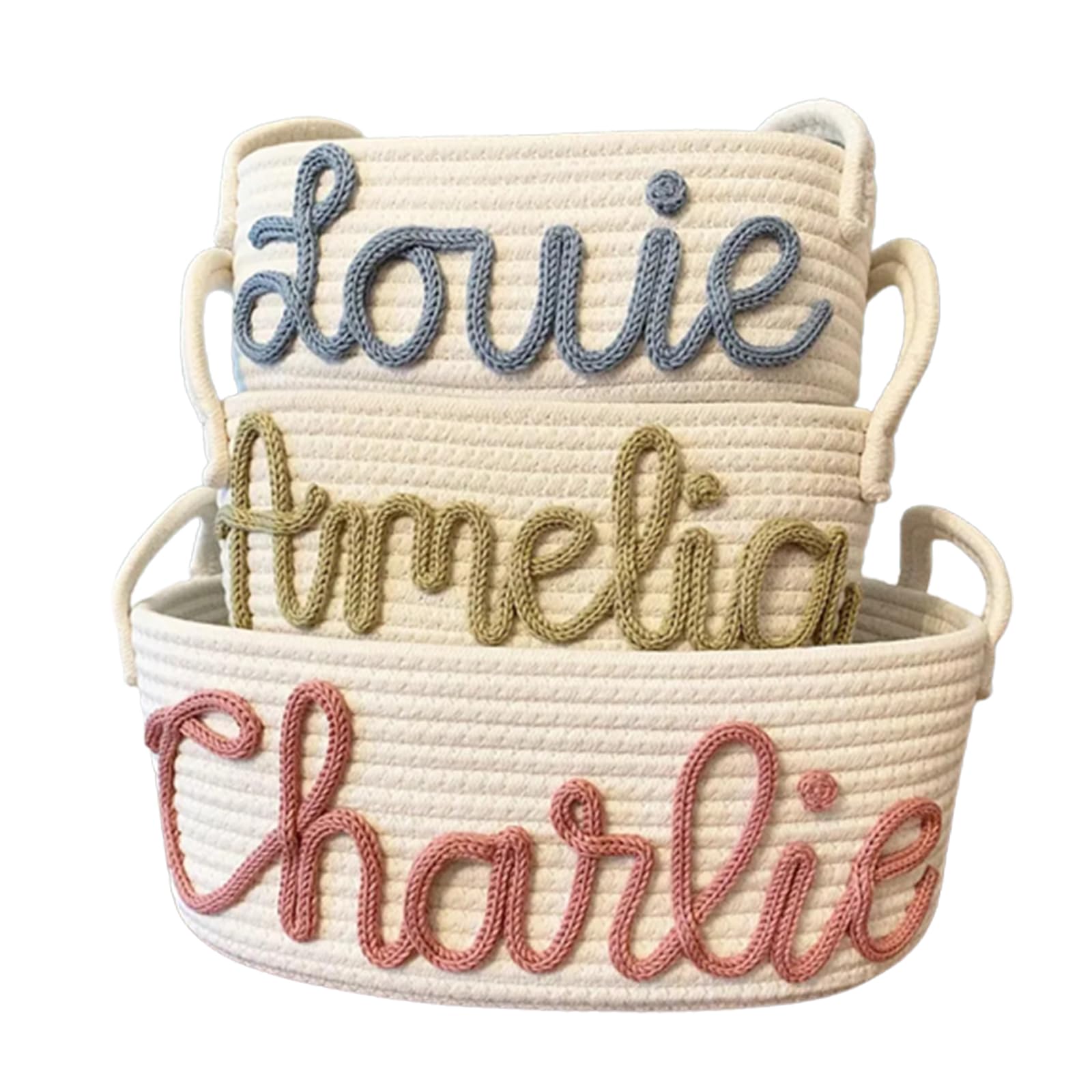 Personalized Baby Name Cotton Rope Basket - Custom Diaper Caddy & Nursery Organizer with Shelf Storage - Decorative Round Bin for Baby Clothes, Toys & Essentials - Perfect for Nursery, Bedroom & Bathroom Organization (Style A)