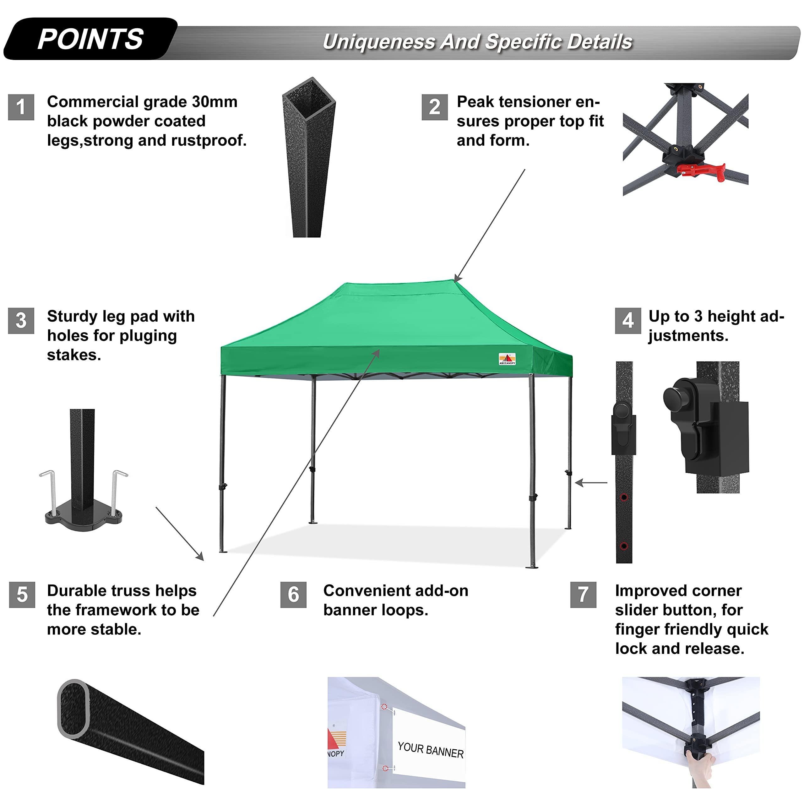 ABCCANOPY 10x15 Commercial Pop Up Canopy Tent - Heavy Duty Outdoor Instant Shelter for Patio, Backyard, Camping, Picnic & Events (Kelly Green)