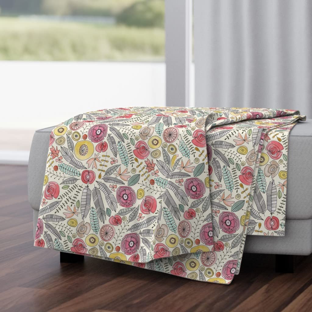 Soft Plush Minky Throw Blanket 50x70 Inches - Watercolor Floral Feather Boho Design for Bedroom, Couch & Wedding Decor | Cozy Gift for Women