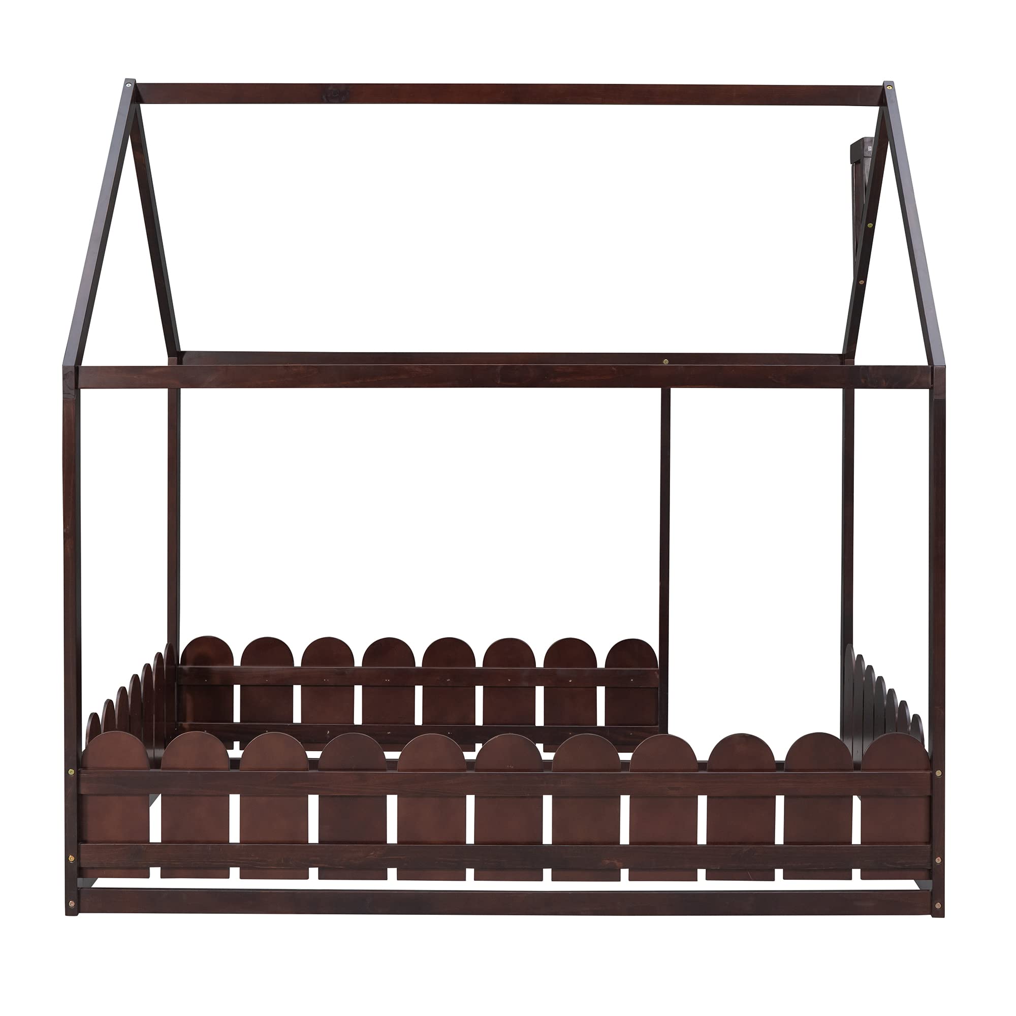 Harper & Bright Designs Full Size House Bed for Kids - Montessori Floor Bed with Safety Guardrails, Solid Wood Frame for Boys & Girls (Full, Espresso) - Perfect for Montessori Bedrooms, Playrooms & Safe Toddler Sleep